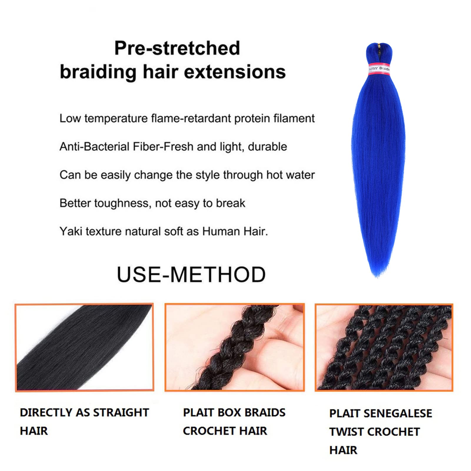 Blue Braiding Hair Pre Stretched 20 Inch 8 Packs Braiding Hair Extensions For Crochet Box Braids Twists Locs Hair Itch Free Soft