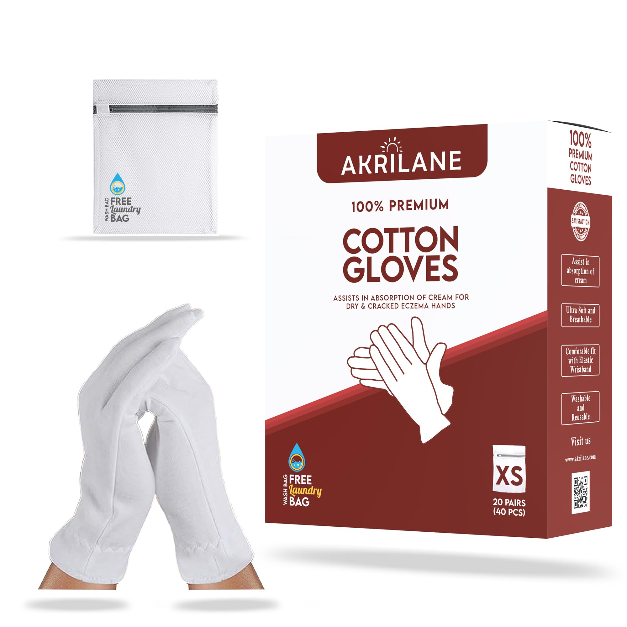 Xs Extra Small 20 Pairs 100% Premium Cotton Gloves For Dry Hands | Moisturizing Overnight Gloves For Eczema, Psoriasis & Skin Sp
