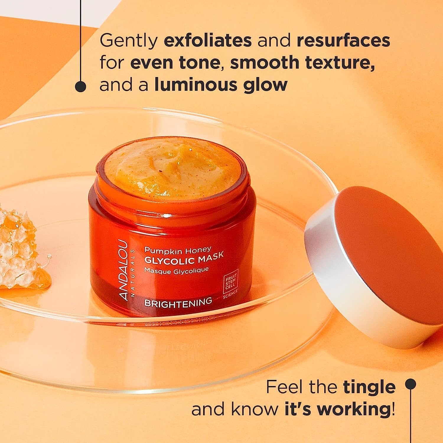 Andalou Naturals Pumpkin Honey Glycolic Mask, Brightening & Exfoliating Face Mask With Glycolic Acid & Vitamin C, Gently Removes