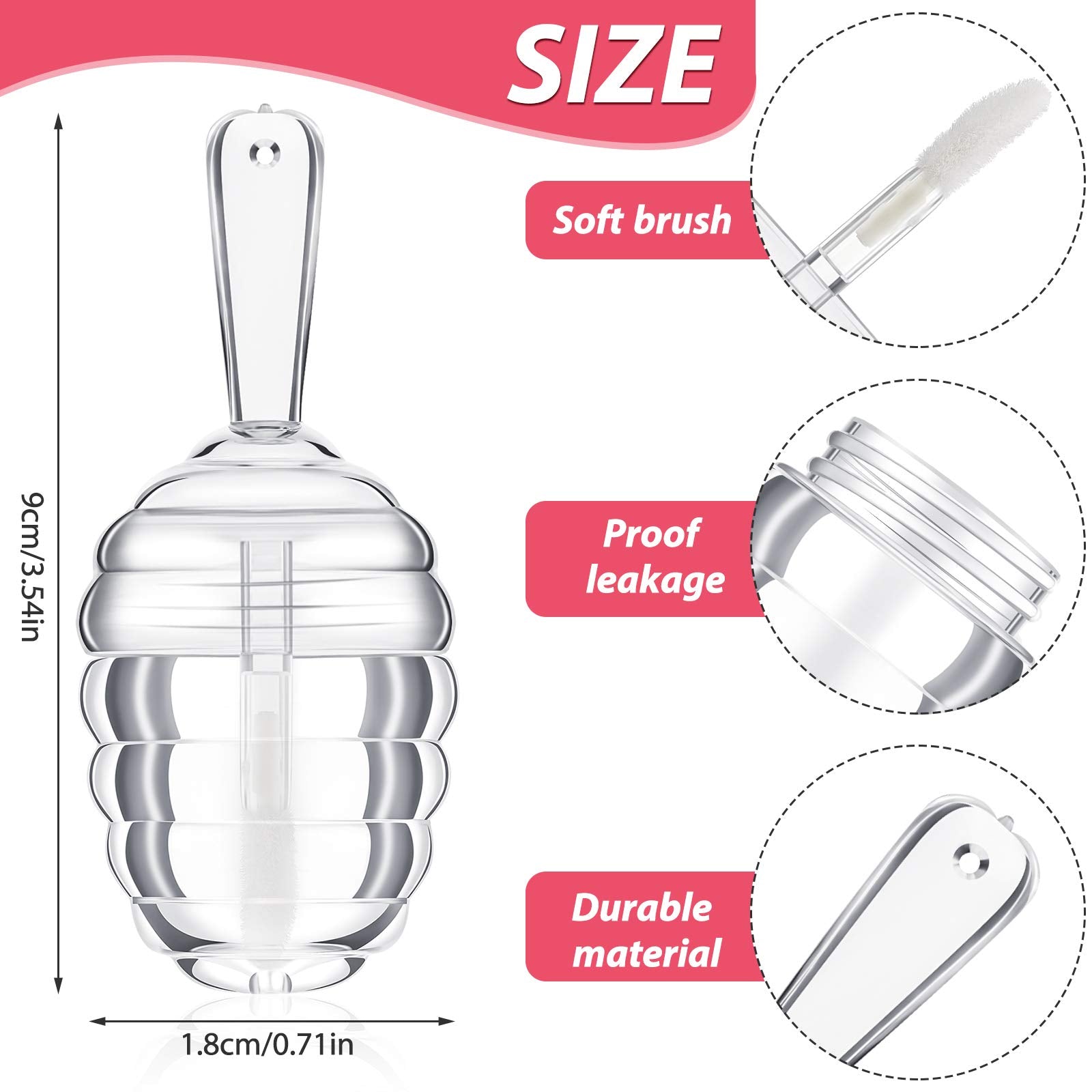 18 Pieces Honey Pots Shaped Lip Gloss Tube Empty Plastic Lip Gloss Container Mini Clear Refillable Lip Balm Bottle Container wit