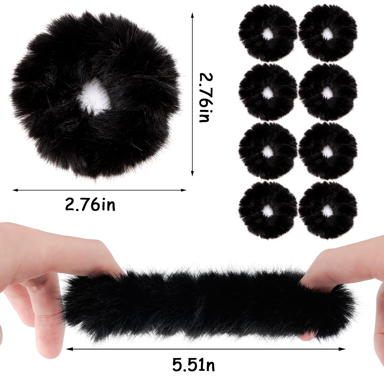Fuzzy Scrunchies 8 Pcs Black Hair Ties Cute Hair Bands With Faux Rabbit Fur Elastic Hair Ties Hair Bobbles Ponytail Holders Girl
