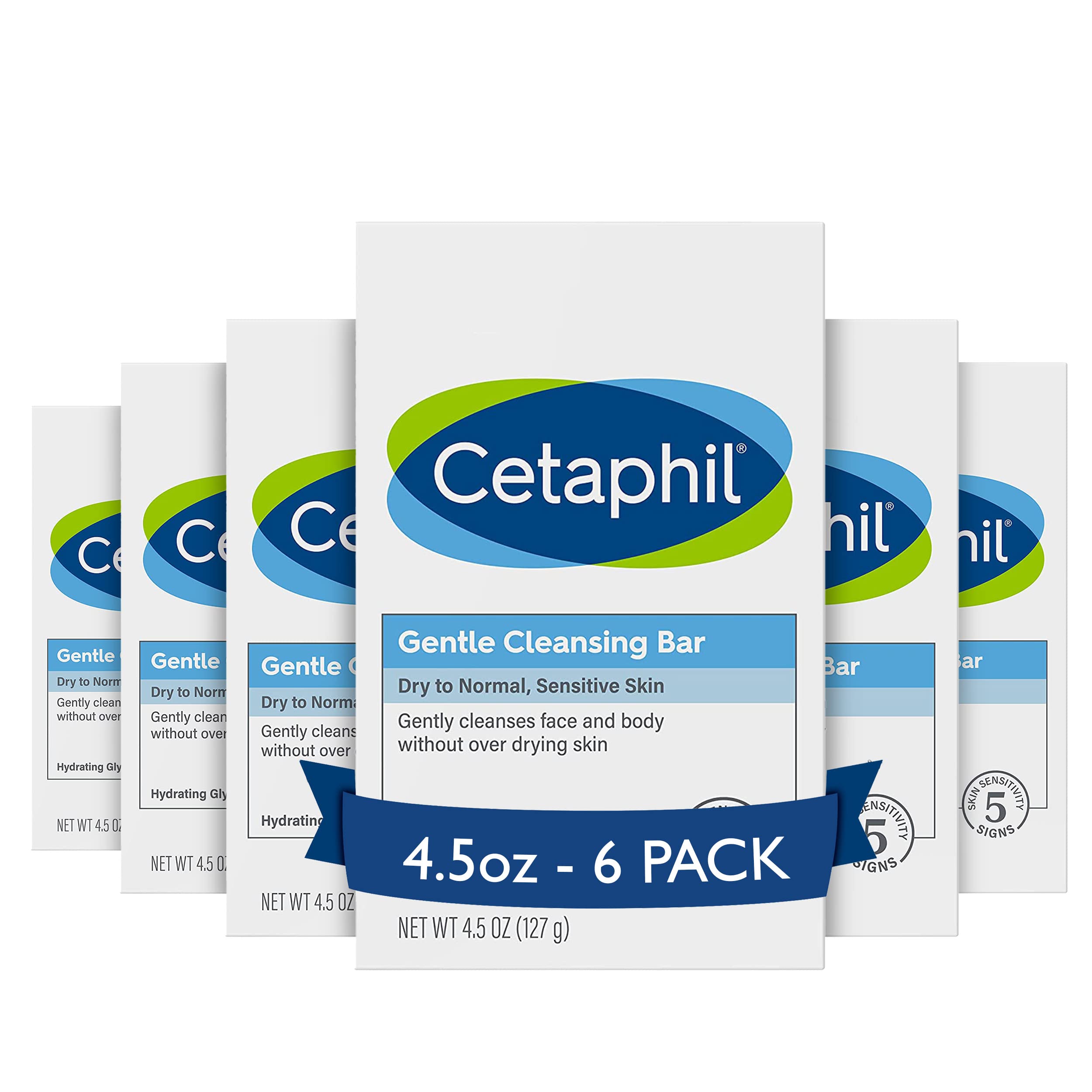 Cetaphil Gentle Cleansing Bar, 4.5 Oz Bar (Pack Of 6), Nourishing Cleansing Bar For Dry, Sensitive Skin, Non-Comedogenic, (Packa
