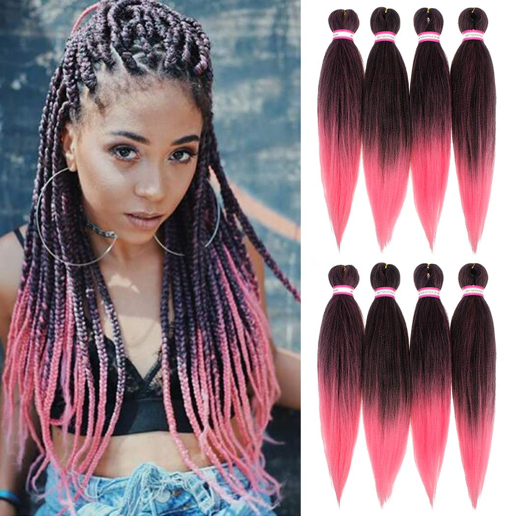 Dorsanee Ombre Pink Braiding Hair Pre Stretched 20 Inch 8 Packs Braiding Hair Extensions For Crochet Box Braids Twists Locs Hair
