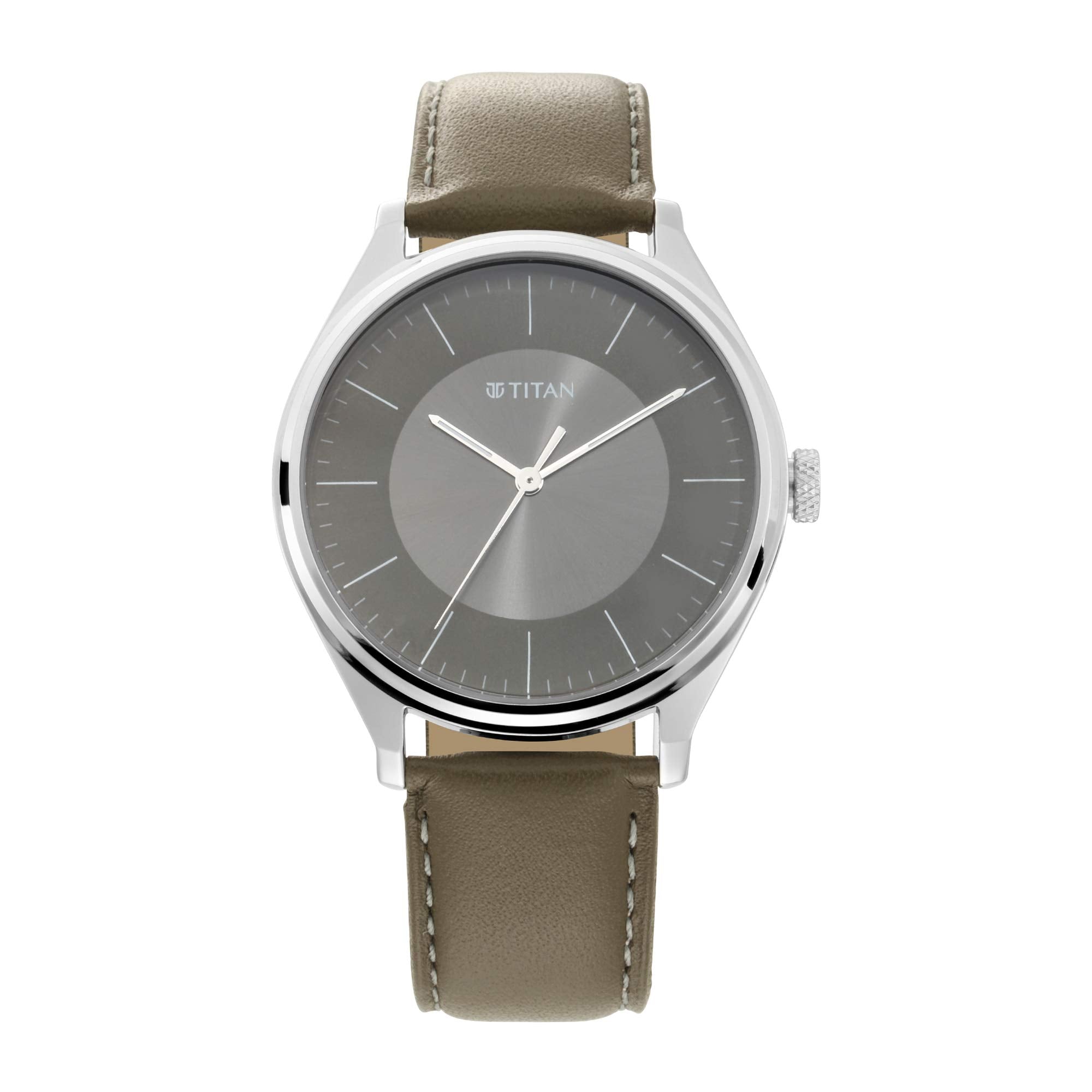 Titan Neo Economy Analog White Dial MenS Watch-Nn1802Sl08/Np1802Sl08 Genuine Leather, Gray Strap