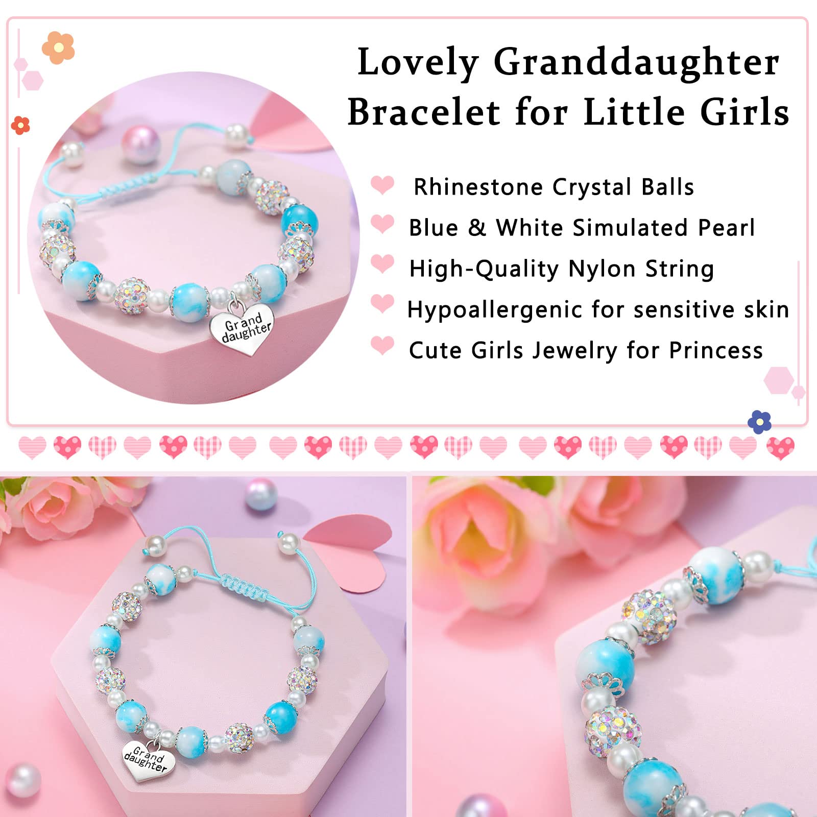UNGENT THEM Granddaughter Bracelets from Grandma Birthday Valentines Back to School Gifts Liitle Girls Jewelry