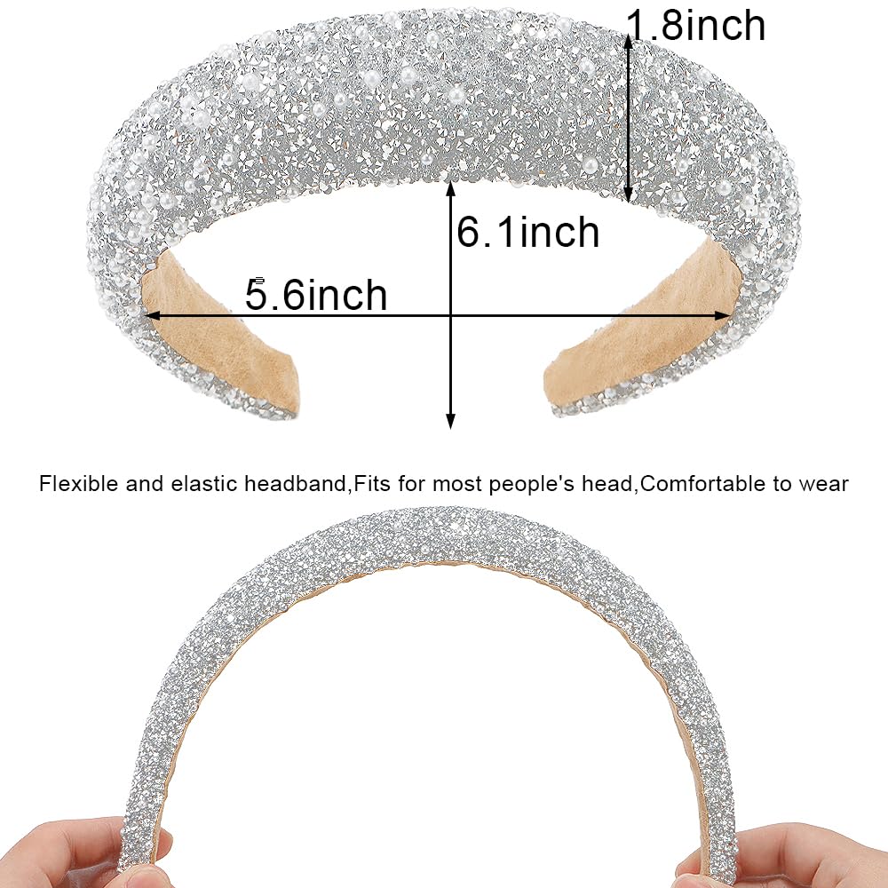 Ahoney 2 Pack Rhinestone Headband For Women Girls, Glitter Sequin Beaded Pearls Padded Headbands For Women Prom Wedding Sparkly