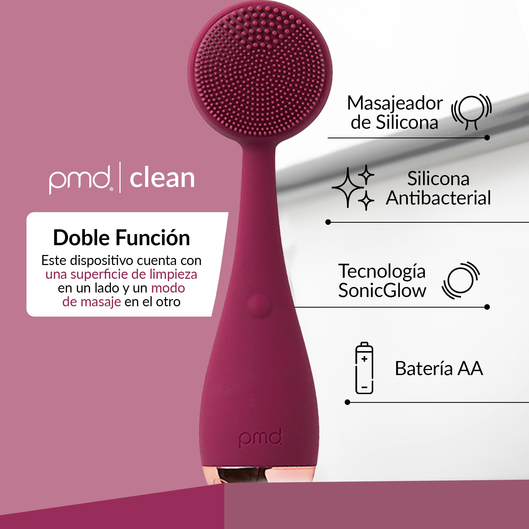 Pmd Clean - Smart Facial Cleansing Device With Silicone Brush & Anti-Aging Massager - Waterproof - Sonicglow Vibration Technolog