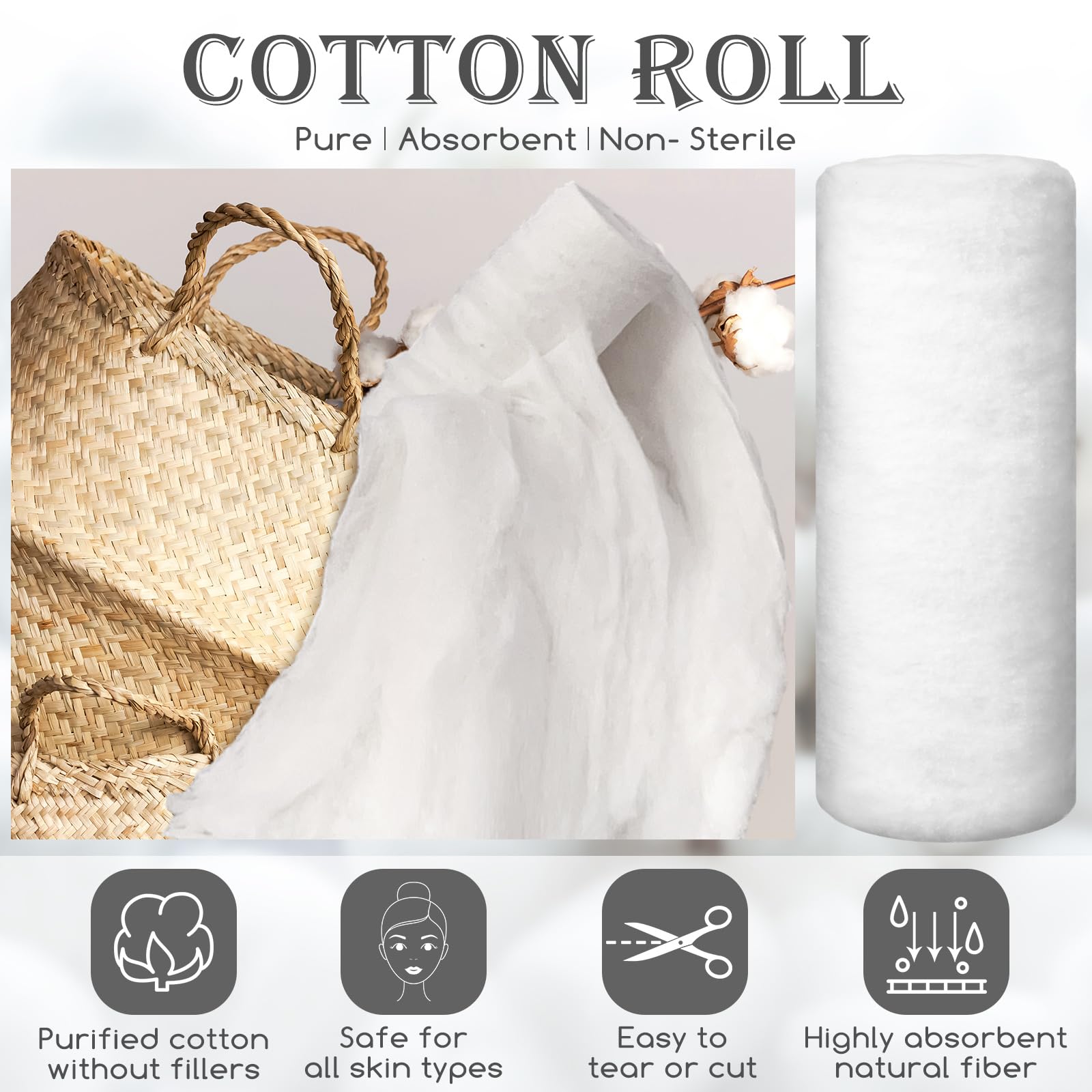 Vitalcozy 2 Rolls Cotton Roll For Cosmetic Application Product Removal 2.2 Lb High Absorbent Soft Rolled Cotton Ball Multipurpos