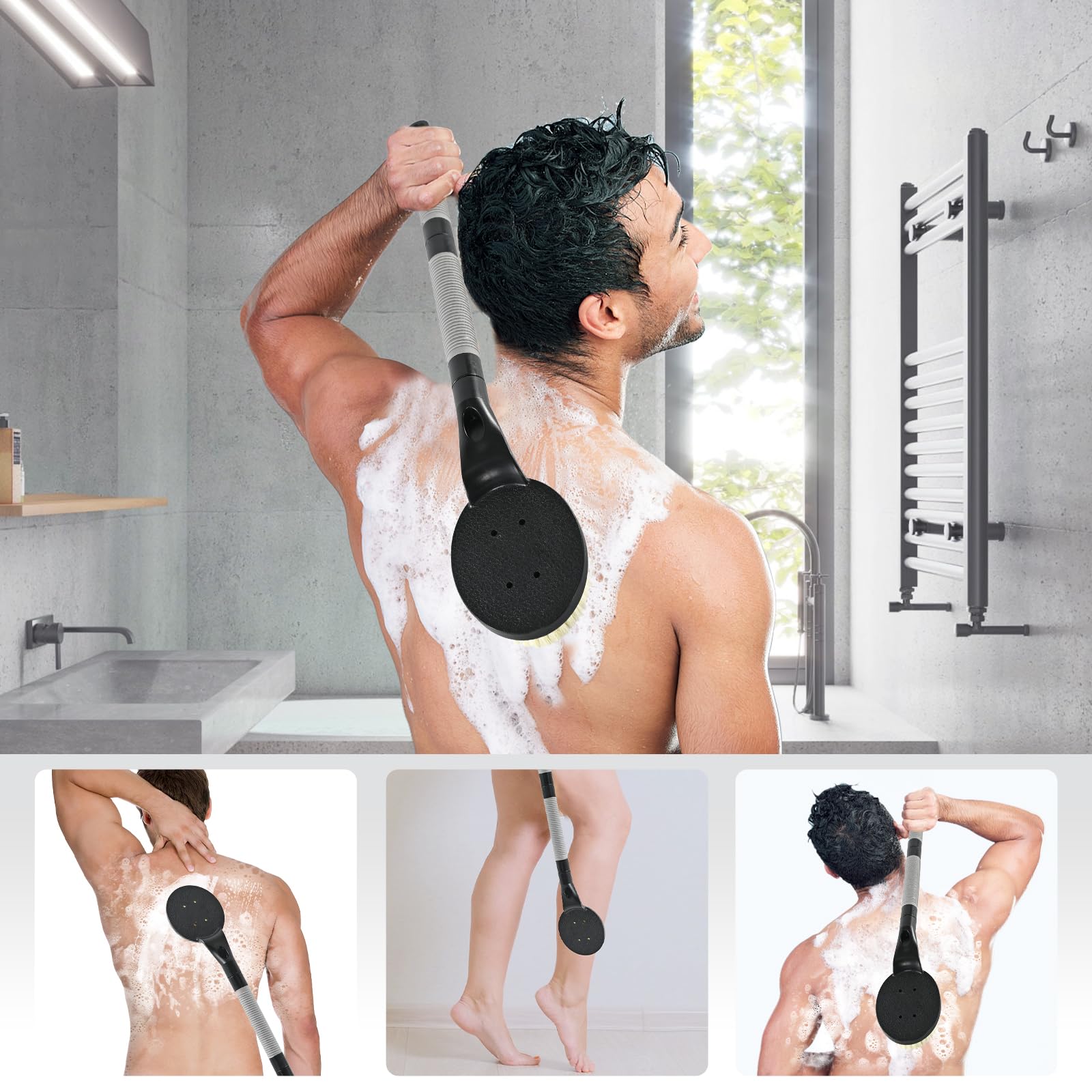 Back Scrubber Anti Slip For Shower, 21.7    Detachable Back Bath Brush For Shower, Back Scrubber, Exfoliation And Improved Skin