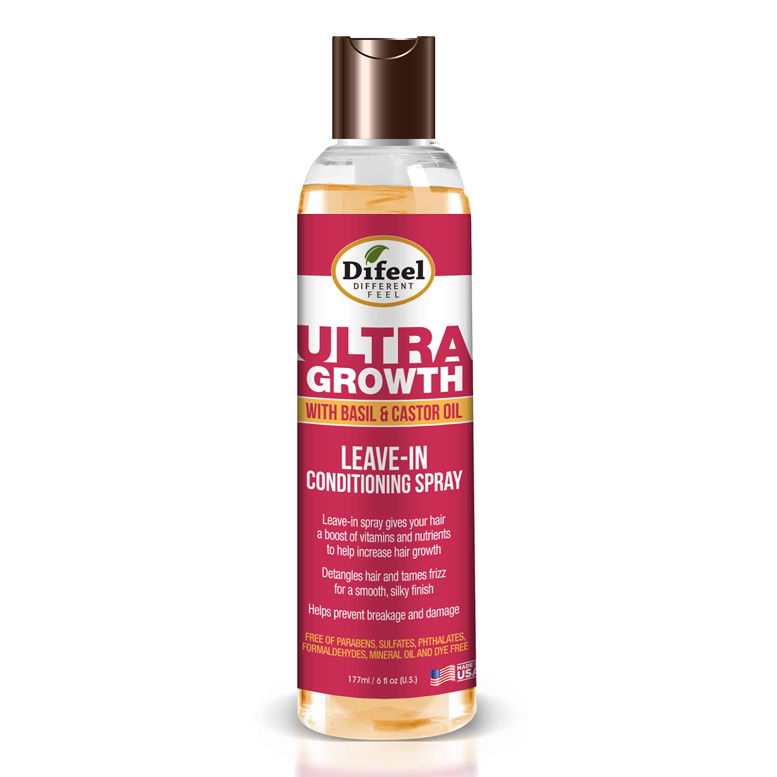 Difeel Ultra Growth Basil & Castor Hair Oil Leave In Conditioning Spray 6 Oz.