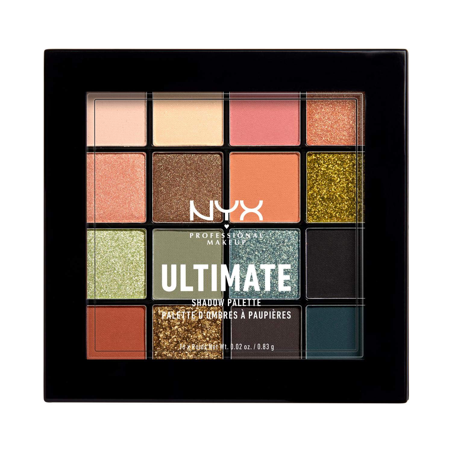 NYX Professional Makeup Ultimate Eye Shadow Palette, Pressed Pigments, Vegan Formula, 16 Shades, Matte, Satin, Metallic, Shade: 