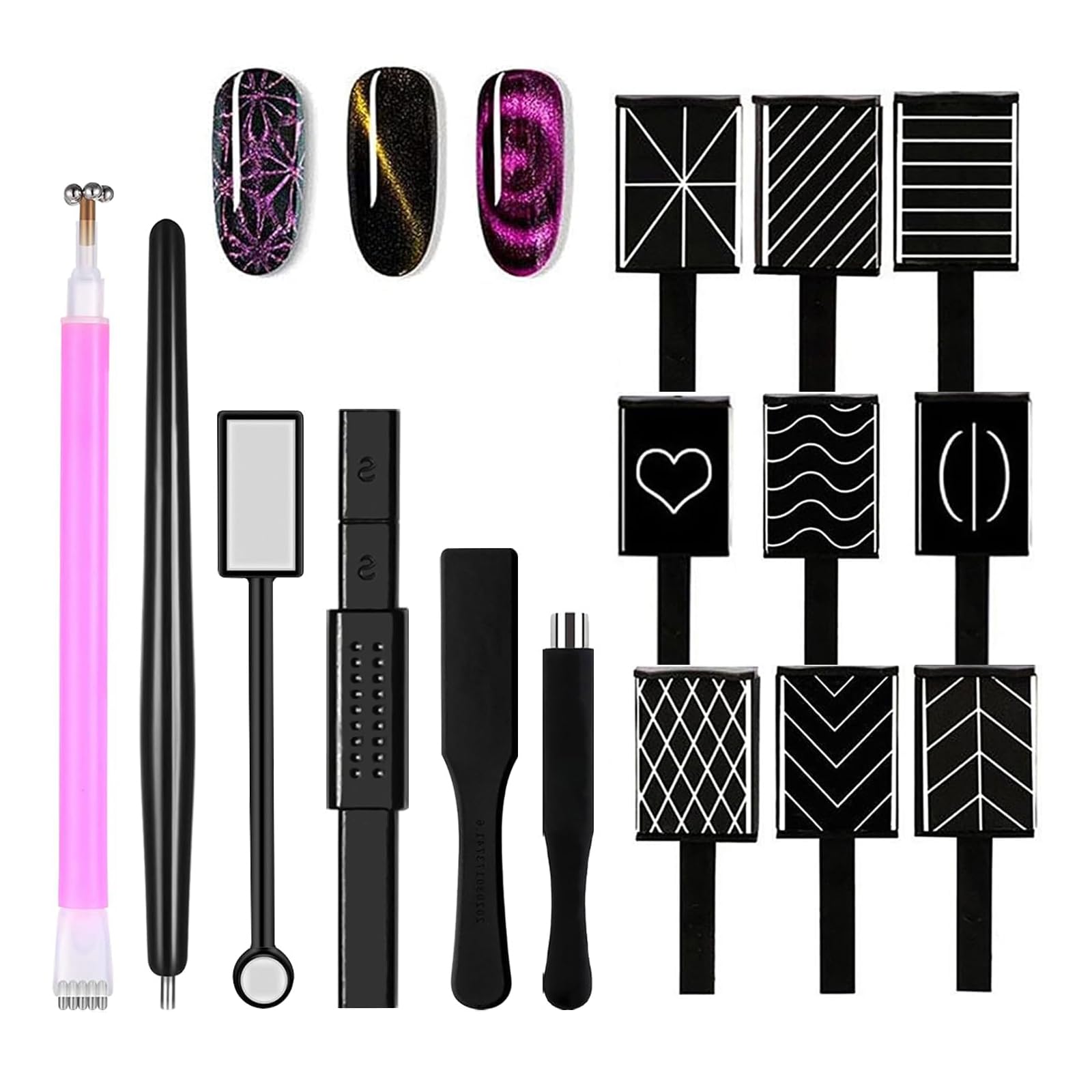 Magnet Nail Art Polish Tool Set, Cat Eye Gel Polish 3D Gel Nails Cat Eye Plastic Tool (15 Piece Set)