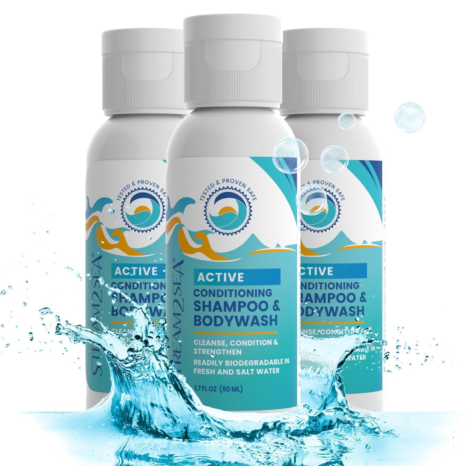 STREAM 2 SEA 3 in 1 Shampoo Body Wash and Conditioner, Reef Safe, All Natural and Organic Camping Shampoo and Liquid Soap, Skin 
