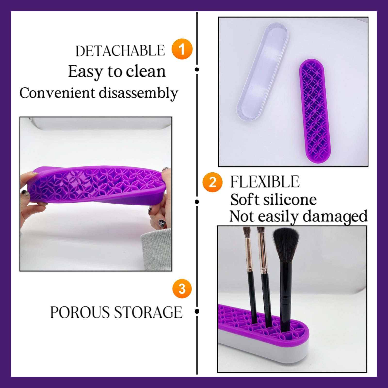 Tang Song 1 Pcs Silicone Make Up Brush Holder Cosmetic Storage Box Desktop Organizers (Purple)