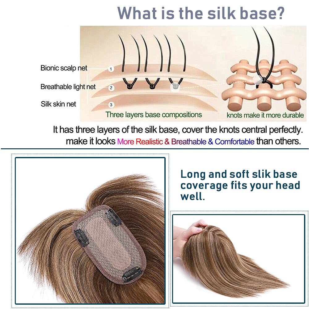 SEGO Topper Hair Piece 100% Remy Human Hair Toppers with Bangs for Women Hand-made Silk Base Clip in Topper Wiglets Hairpieces f