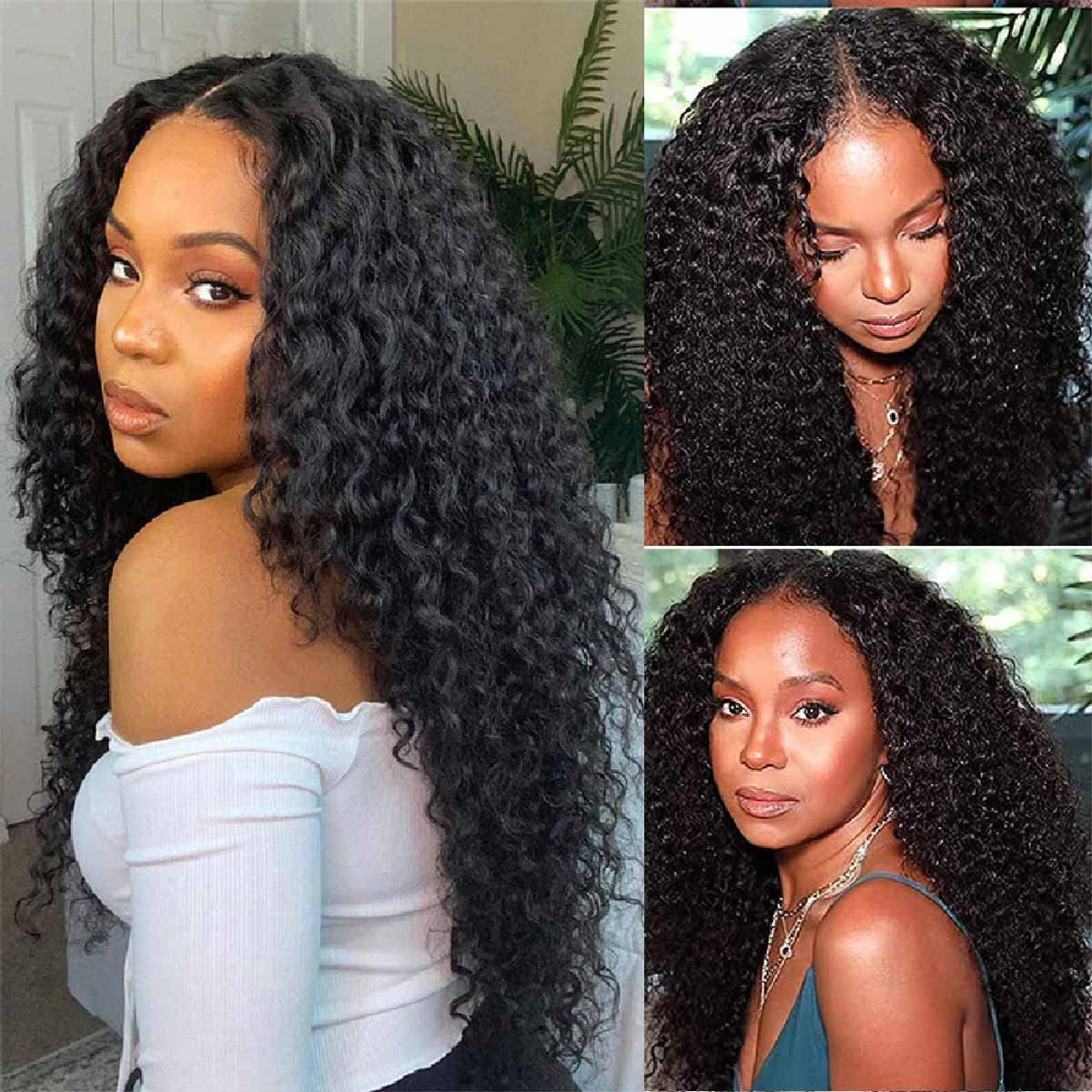 Domiso 30 Inch V Part Human Hair Wig For Black Women Upgrade U Part Wig Human Hair Kinky Curly Wig 100% Virgin Hair Glueless Wea