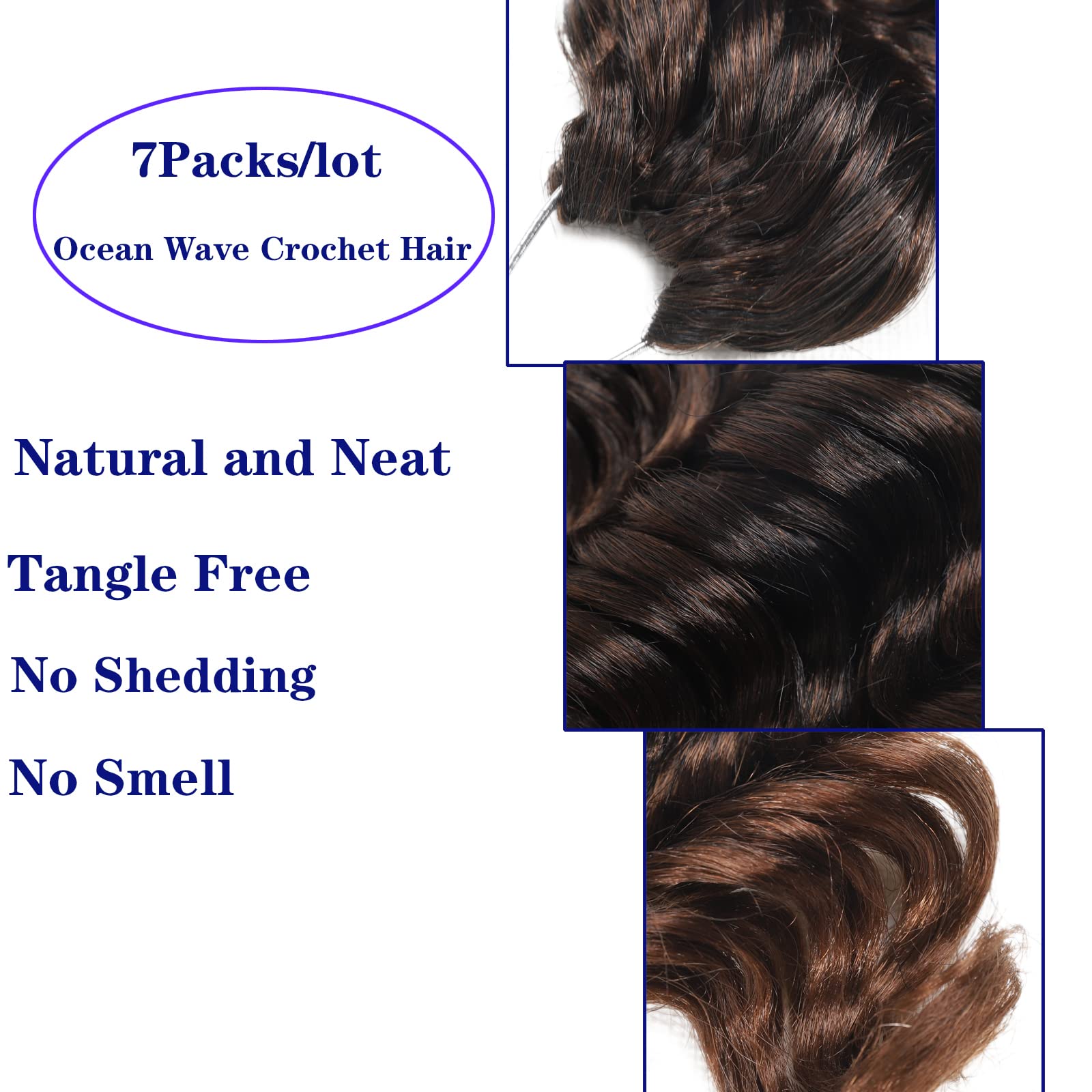 Ocean Wave Crochet Hair Pre Looped Curly Braiding Ocean Wave Hair 7 Packs Brown Ombre Deep Wave Short Wavy Ocean Wave Crochet Br