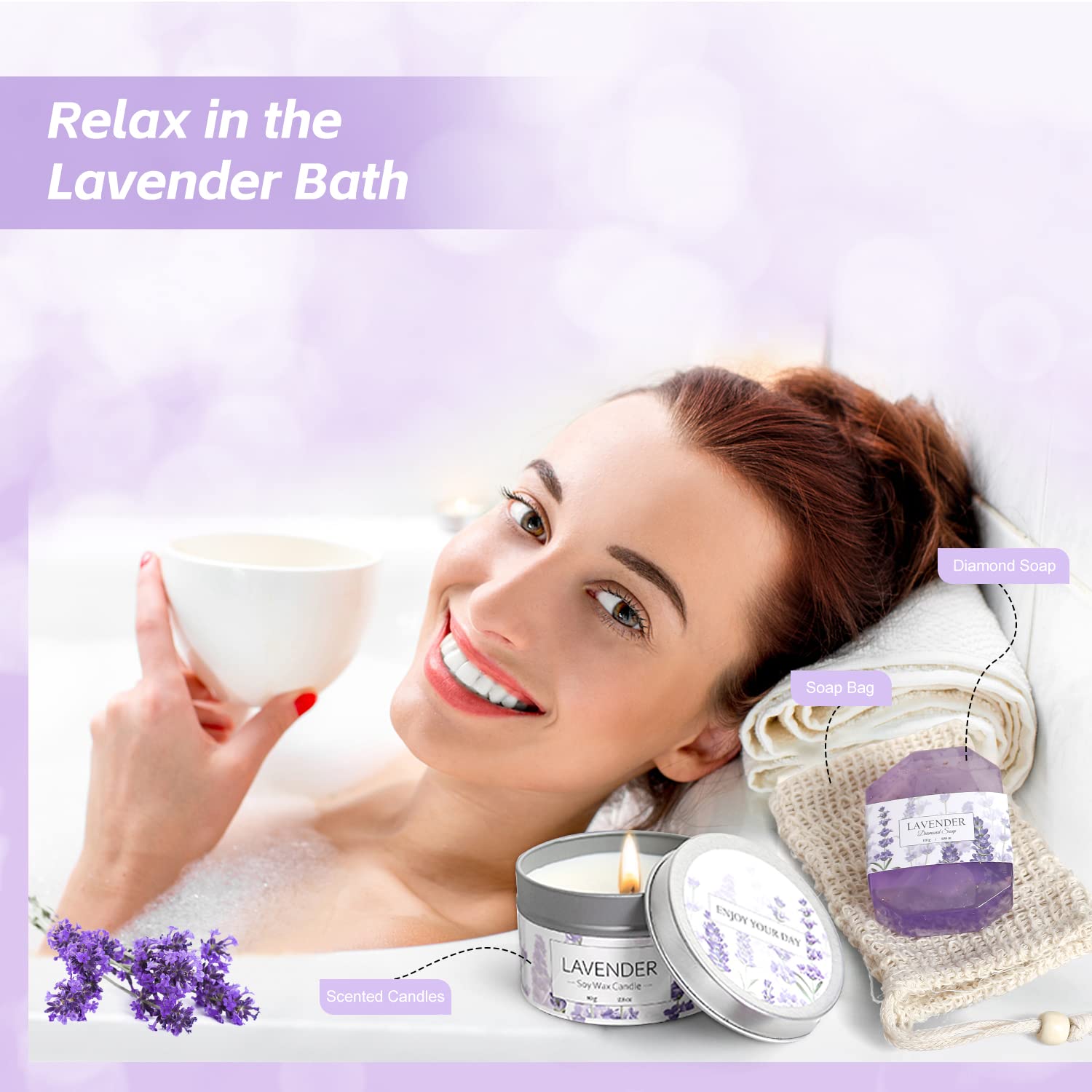 Bath Gift Set For Women, Relaxing Spa Gifts, Bath Spa Gift Basket For Women, Self Care Gifts, Care Package, Home Spa Products, B