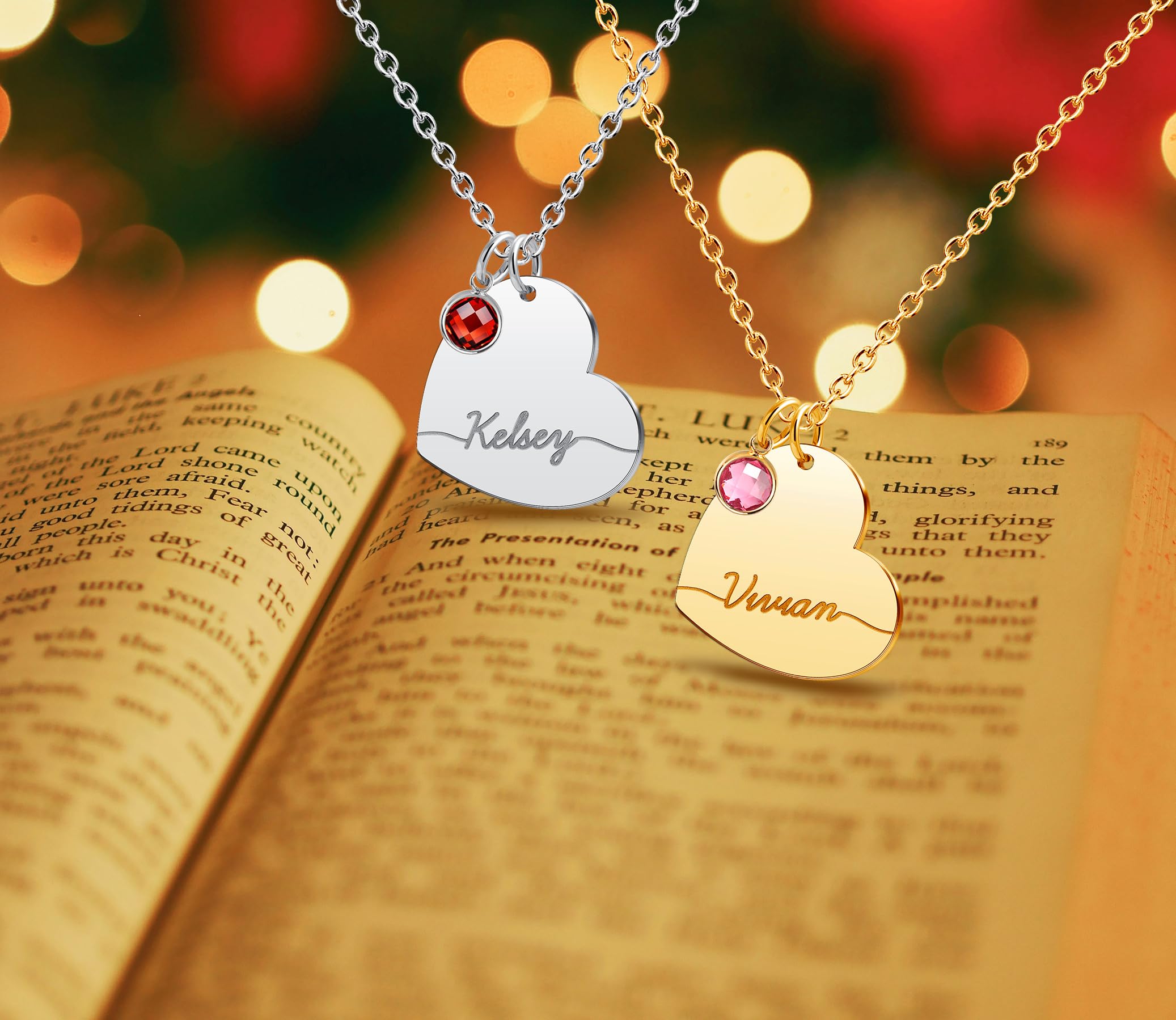 CoolJewelry Custom Name Necklace with Bithstone for Women Personalized Name Necklaces 18K Gold Plated or Sterling Silver Namepla