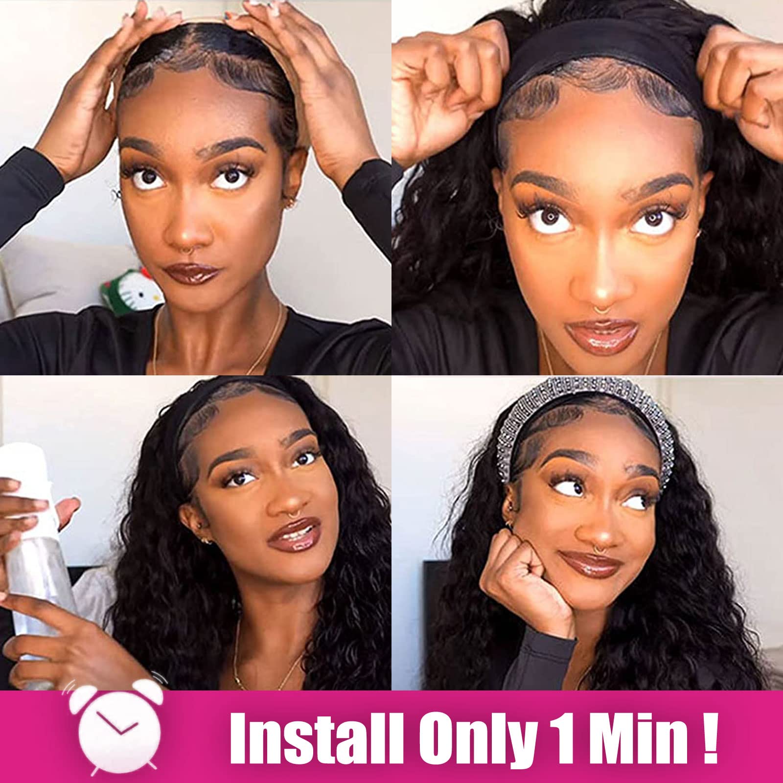 Aisi Queens Headband Wig Human Hair For Black Women Curly Wigs Glueless Human Hair Short Curly Headband Wigs