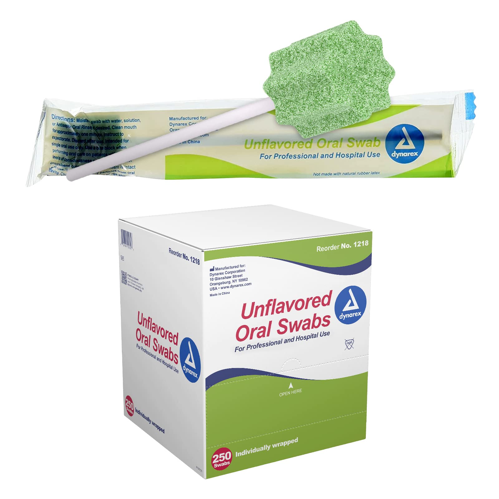 Dynarex Unflavored Oral Swabsticks, Cotton Swabs that Gently Clean, Moisten, and Refresh Mouth, Teeth, and Gums, Individually Wr