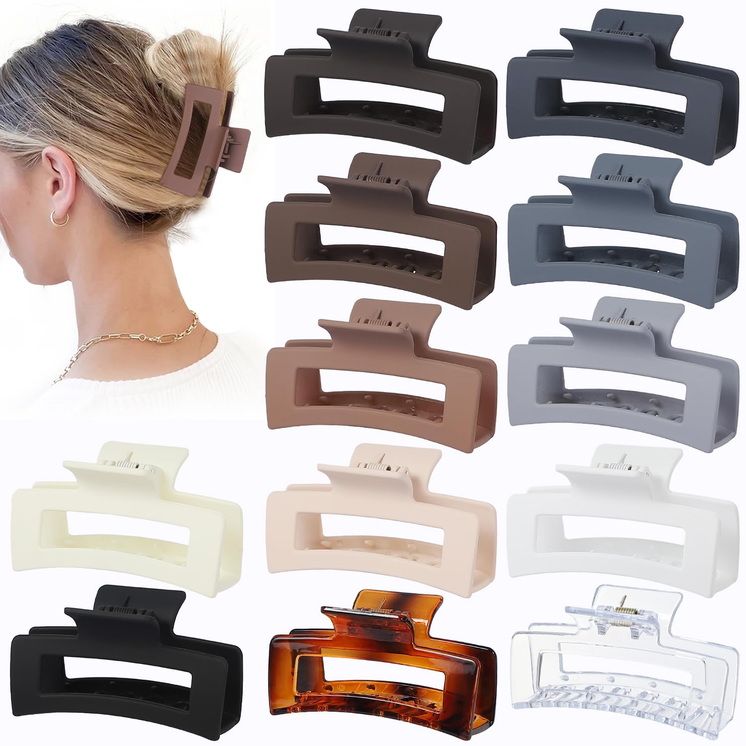 Sisiaipu 3.5 Inch Hair Clips - 12 Pcs Square Jaw Clips for Thick and Thin Hair, Rectangular Hair Accessories for Women and Girls