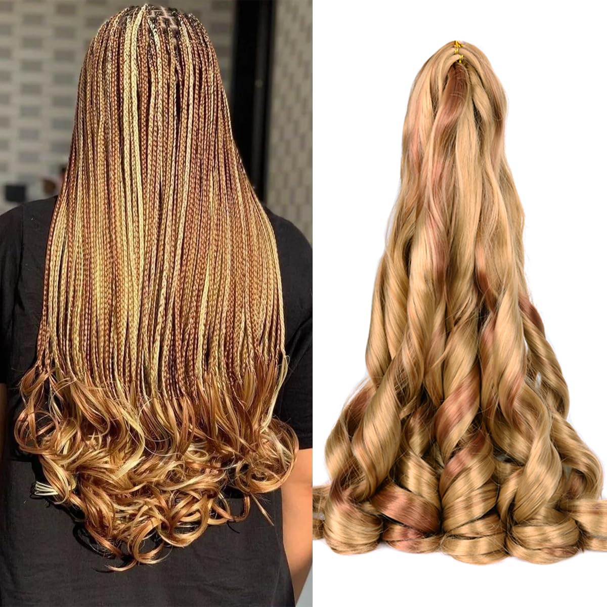 French Curly Braiding Hair for Box Braids P27/30 Loose Wave Braiding Hair 8 Packs 24 Inch 75G/Pack Spanish Curly Synthetic Spira