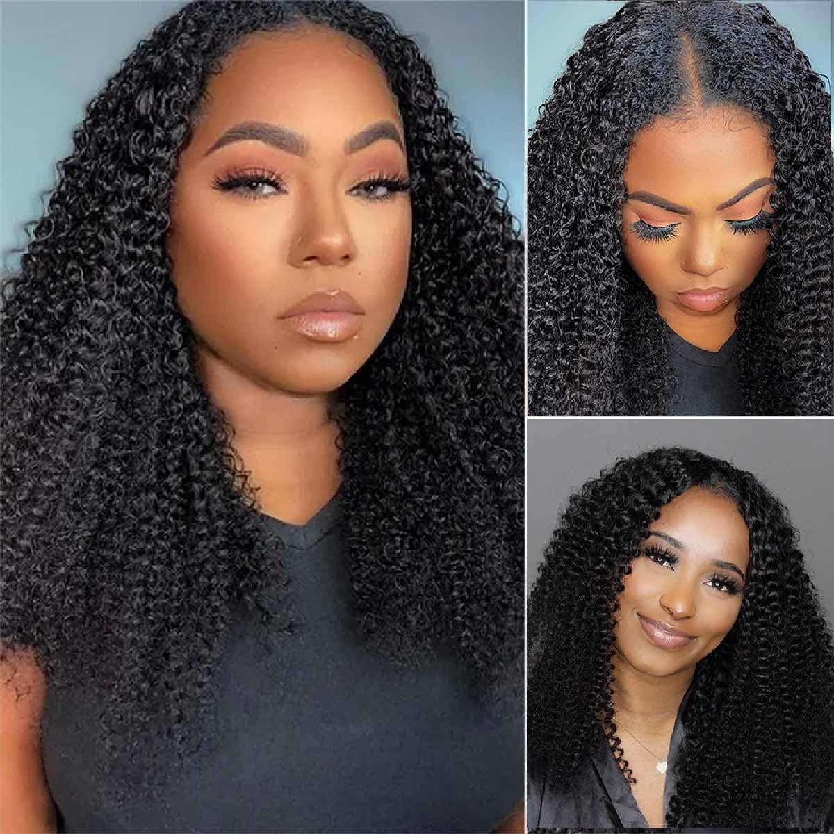Domiso 24 Inch Curly V Part Wig Human Hair No Leave Out Thin Part Wig Glueless Wigs Human Hair Pre Plucked U part Wig Beginner F