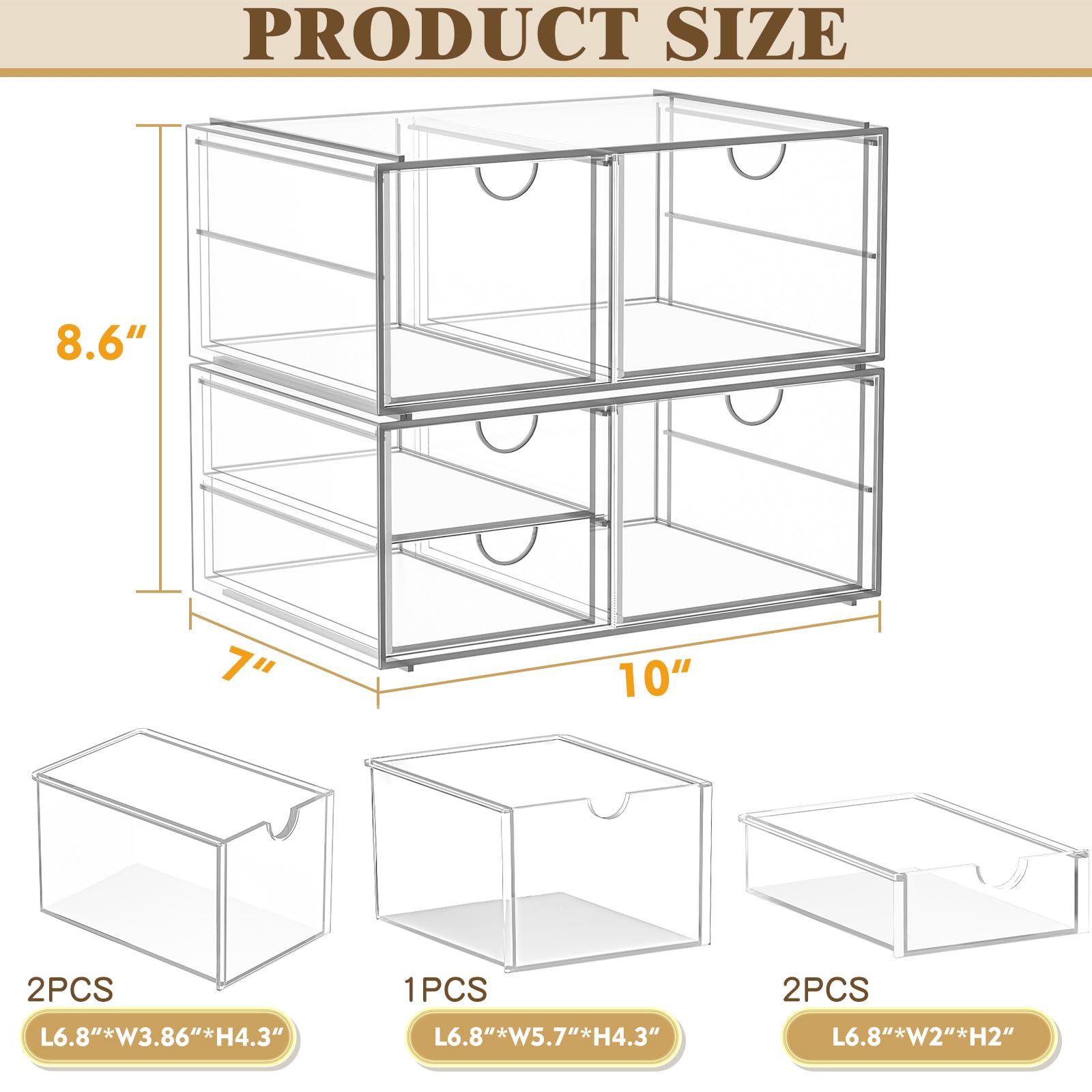 Yfxcvsl Arcylic Makeup Organzier With 5 Drawers, Clear Stackable Storage Drawers, Bathroom Countert Organizer,Plastic Storage Bi