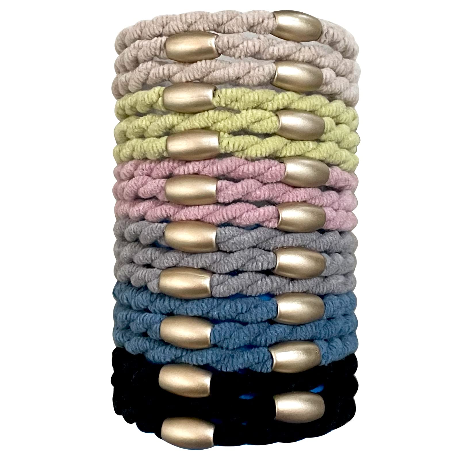 UDeBe 18 Count Braided Hair Ties Hair Bracelets Metal Beads Thick Hair Elastics Basics for Men & Women