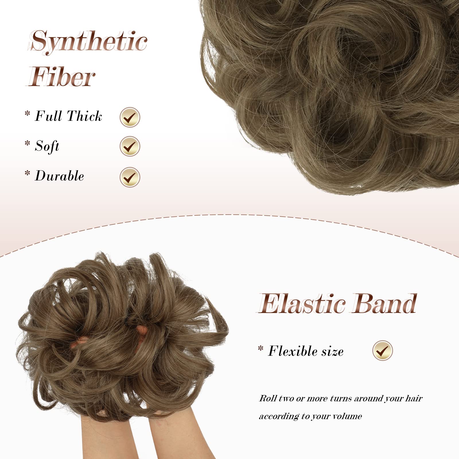 Feshfen Messy Bun Hair Piece, Messy Hair Bun Scrunchies For Women Synthetic Wavy Chignon Ponytail Hair Extensions Thick Updo Hai