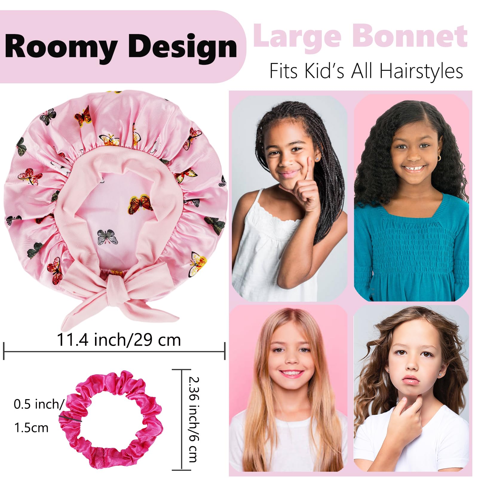 2 Pcs Satin Bonnet For Kids Sleeping,Kids Bonnets For Girls With Kids Scrunchies For Kids,Toddler