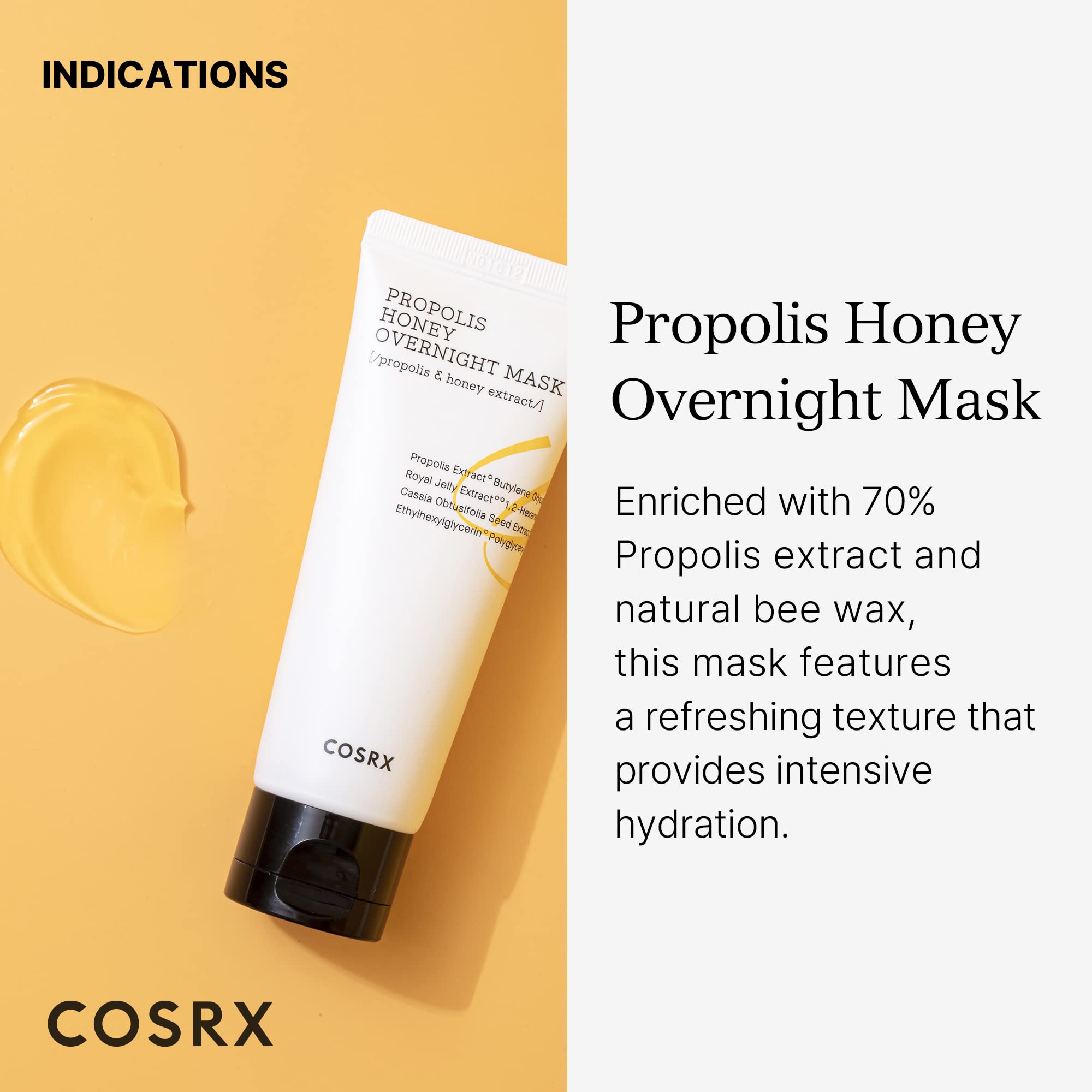 Cosrx Full Fit Propolis Honey Overnight Mask | 2.03 Fl.Oz / 60Ml | Propolis Extract 87% | Korean Skin Care, Cruelty Free, Parabe
