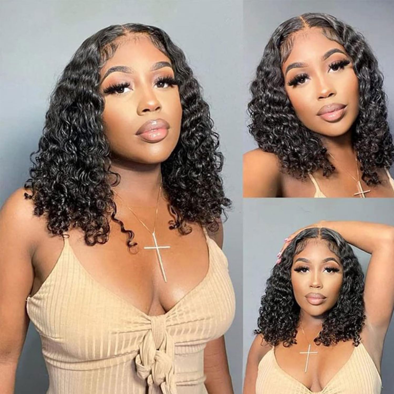 Short Bob Wig Human Hair 13x4 Water Wave Wigs Human Hair 200 Density HD Transparent Lace Frontal Wigs Wet And Wavy Deep Wave Cur