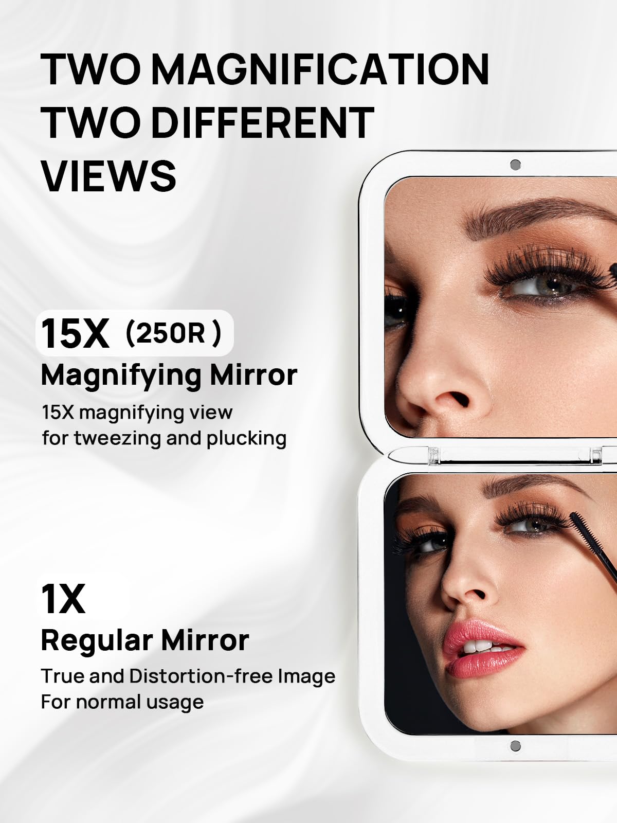 Omiro Folding Compact Mirror, 1X/15X(250R) Magnification 3    Pocket Size Square Hand Mirror For Travel Makeup (Transparent Blac