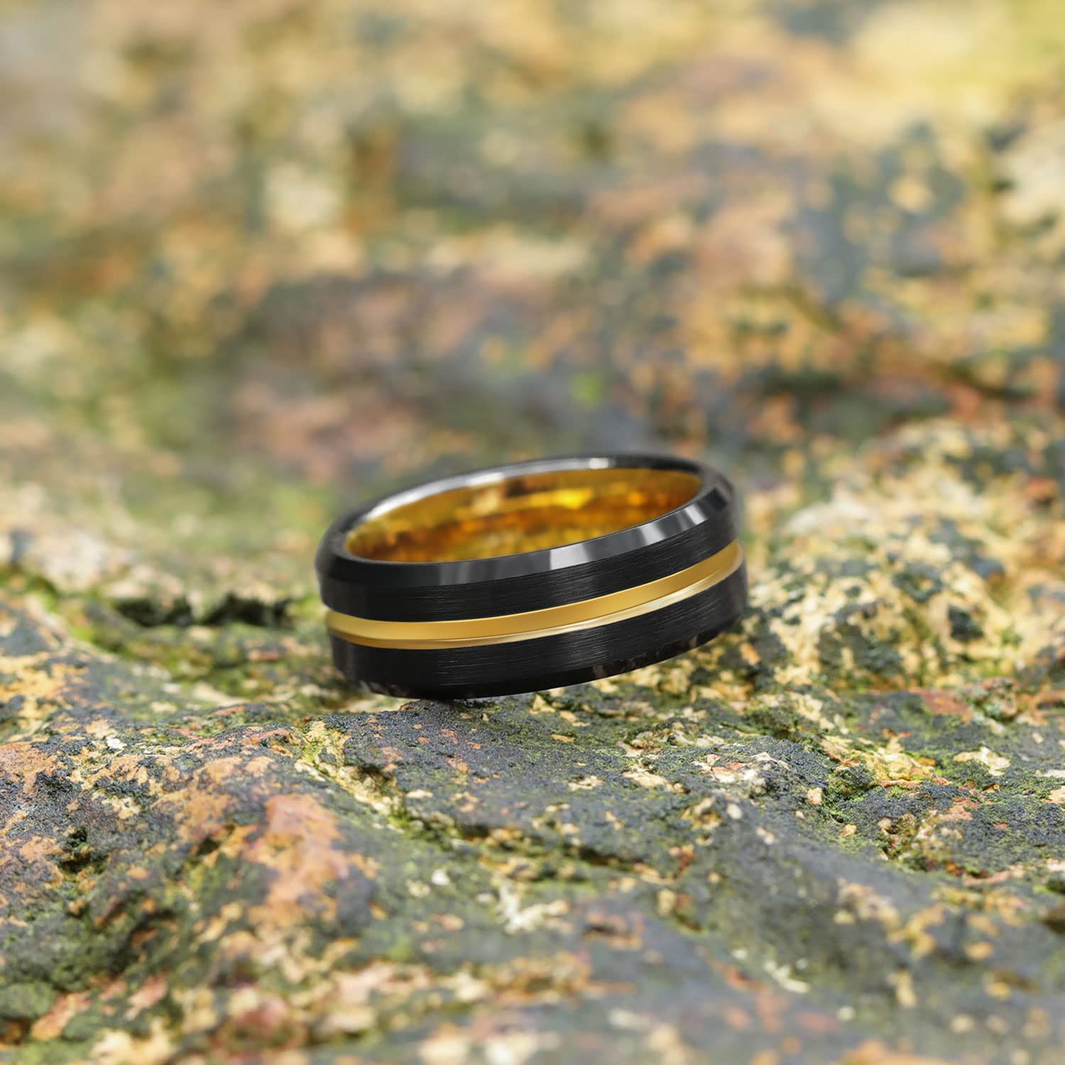 Greenpod 8mm Mens Black Tungsten Ring with Thin Gold Engraved I Love You Groove Beveled Edge Comfort Fit Size 12