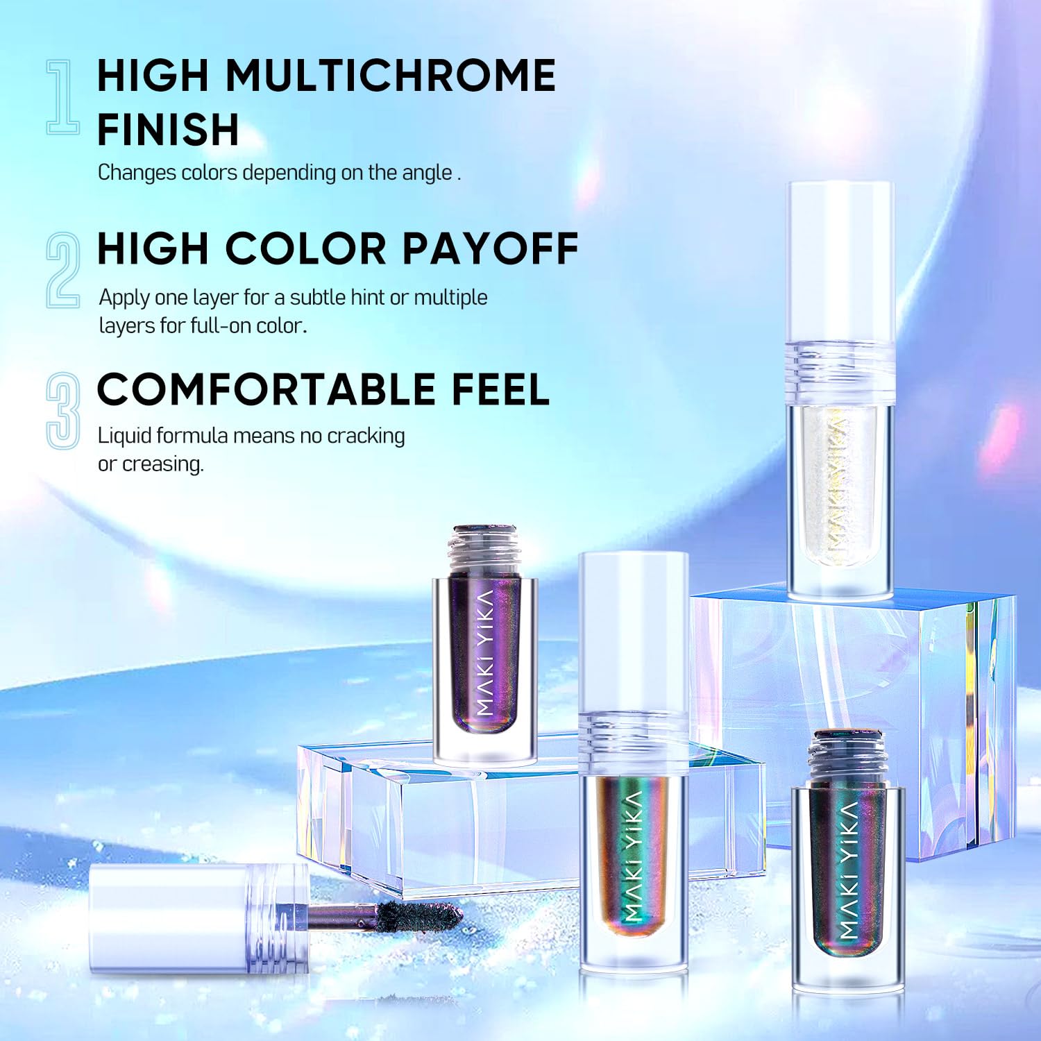 Maki Yika Glitter Eyeshadow Gold Liquid Multichrome Eyeshadows Long Lasting, Metallic Chameleon Eye Shadow Smudgeproof Holograph