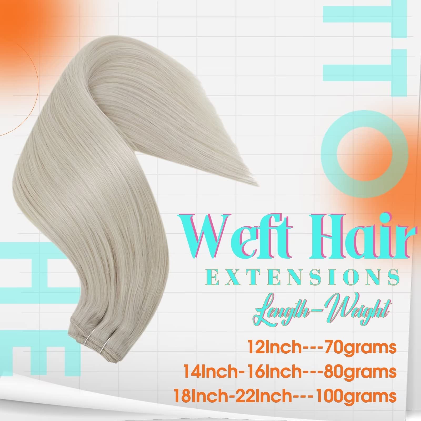 Hetto Blonde Hair Weft Extensions Human Hair Sew in Blonde Weft Hair Extensions Human Hair 12 Inch 70g #60 Platinum Blonde Human
