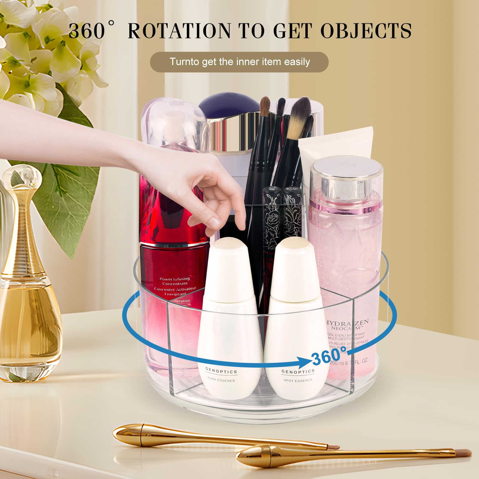 360 Rotating Makeup Organizer Clear Lazy Susan Organizer For Vanity, Cosmetic Display Cases For Bathroom Countertop, Makeup Stor