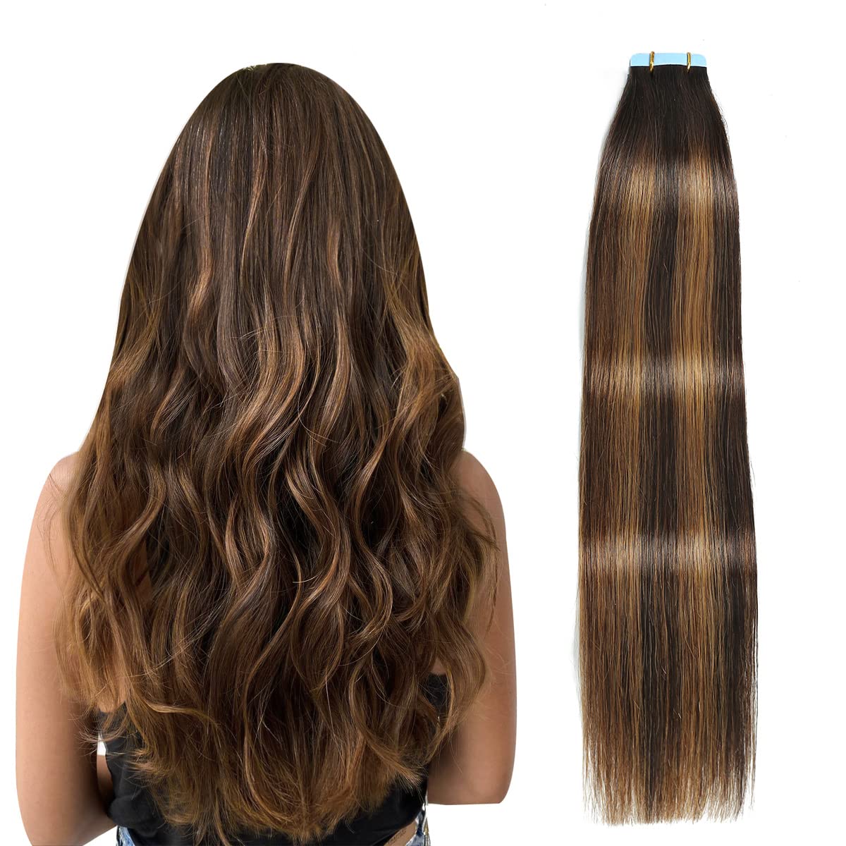 Suyya Tape In Hair Extensions Human Hair Balayage Darkest Brown To Light Brown 18 Inch 50G/Pack 20Pcs Straight Seamless Skin Wef