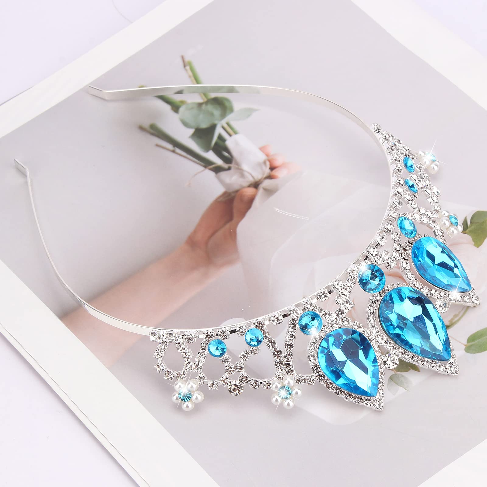 COCIDE Frozen Elsa Tiara for Women Birthday Crown Halloween Costume Blue Crystal Headband Tiara Princess Hair Accessories for We