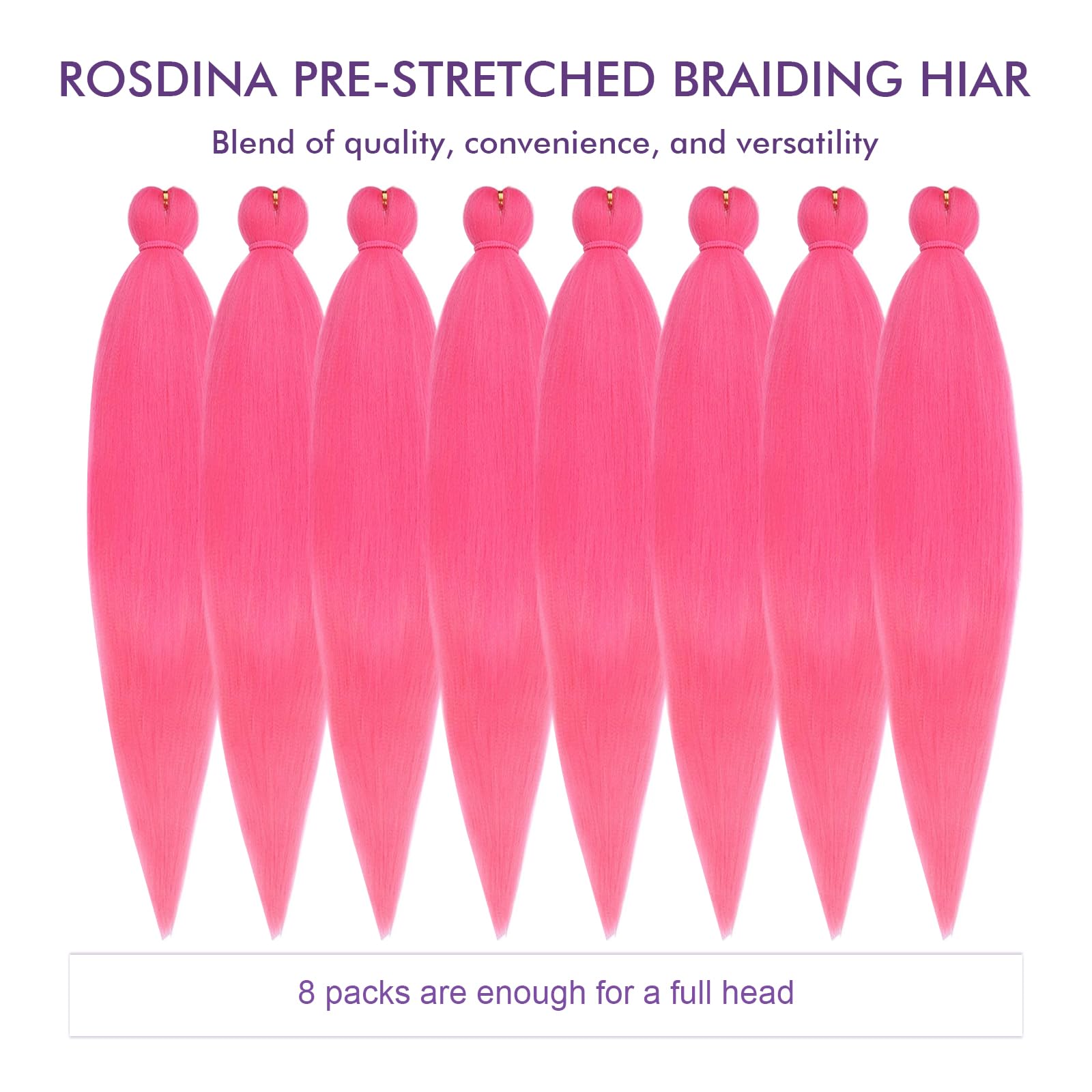 Rosdina Pre-Stretched Braiding Hair - 30 Inch 8 Packs Pink Super Long Braiding Hair For Twist Or Box Braids, Yaki Texture Hot Wa
