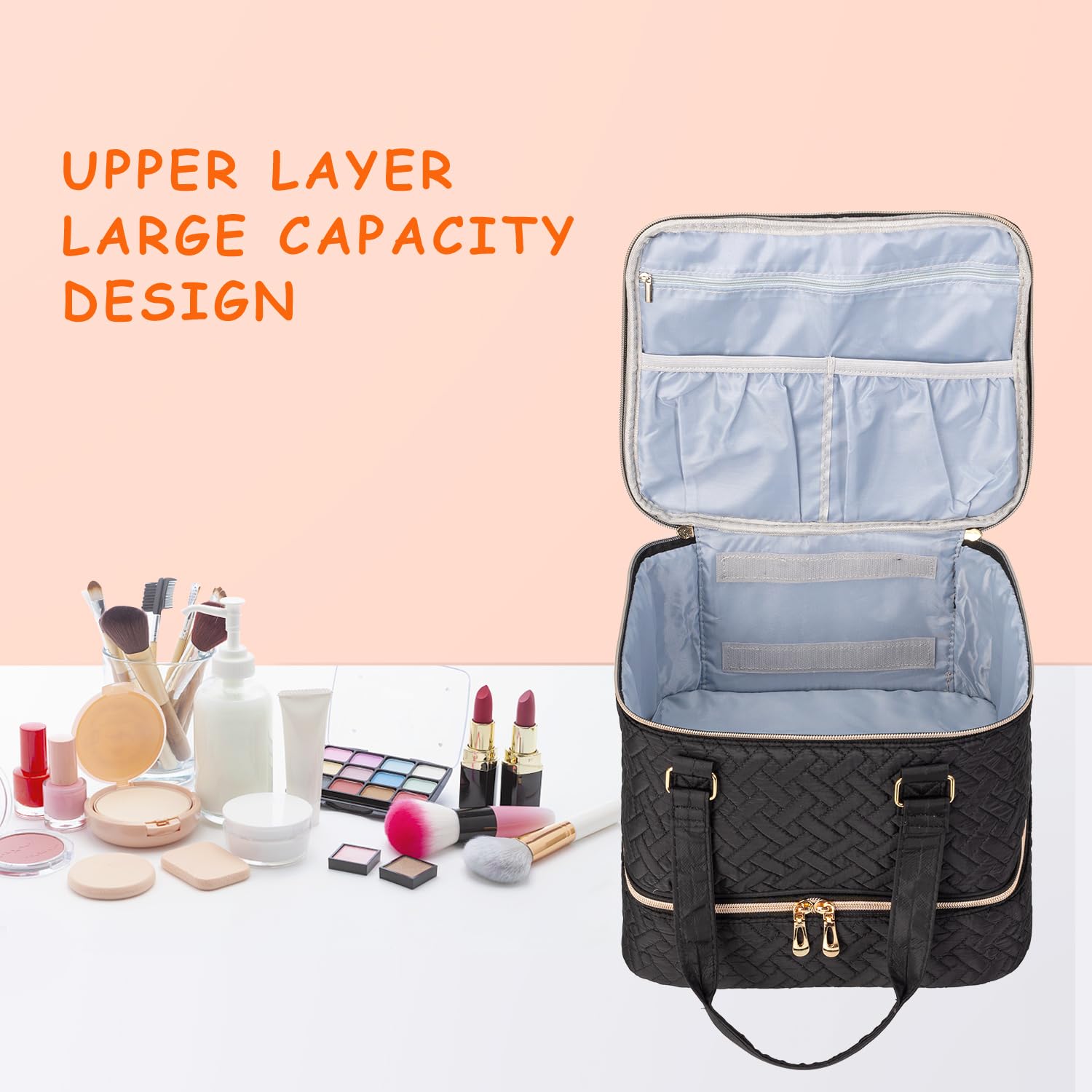 Kgmcare Nail Polish Organizer, Double Layer Nail Polish Storage Bag Gel Nail Polish Carrying Case Holds 42 Bottles With Nail Dry