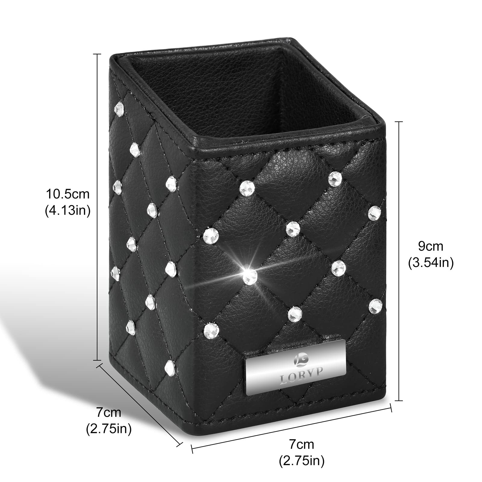 LORYP Makeup Brush Holder Crystal Brushes Cup Black PU Make up Brush Case Bag Storage for Women (Black)