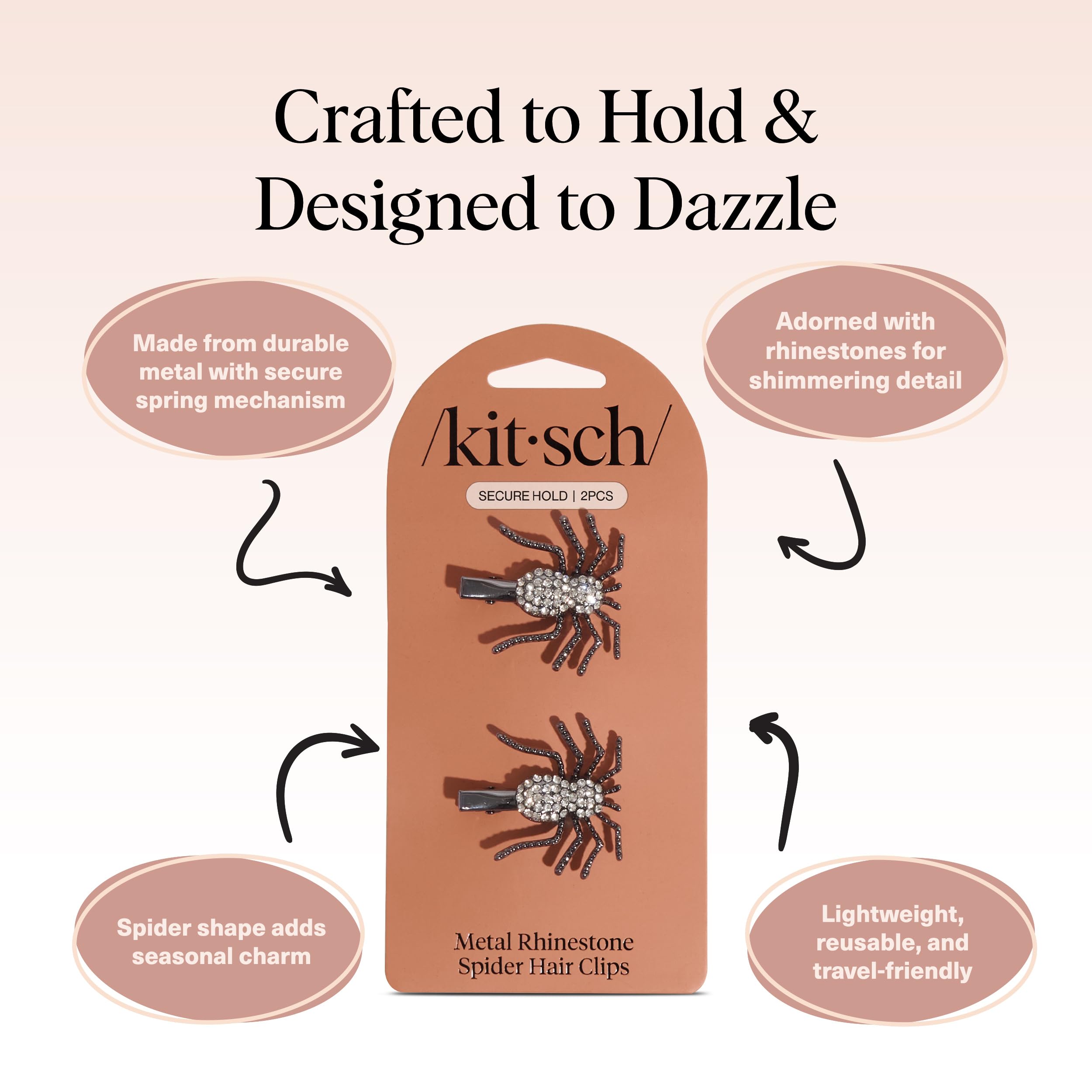 Kitsch Spider Hair Clips for Women - Rhinestone Hair Accessories with Strong Grip | Sparkly Barrettes for Styling & Everyday Hai