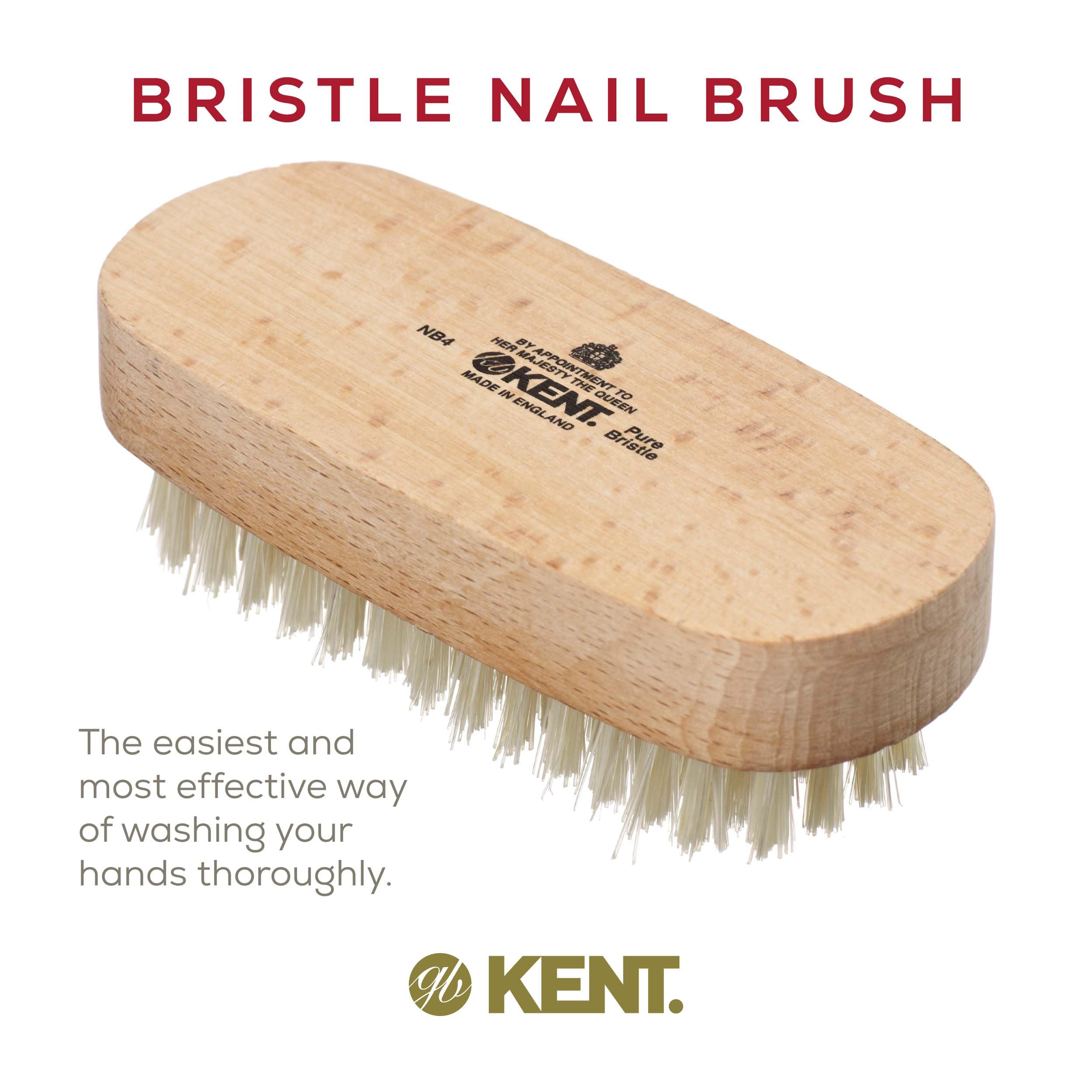 Kent NB4 Natural Bristle Fingernail Brush and Hand Scrub Brush for Nails. Beechwood Finger Nail Brush to Clean Nails and Nail Sc