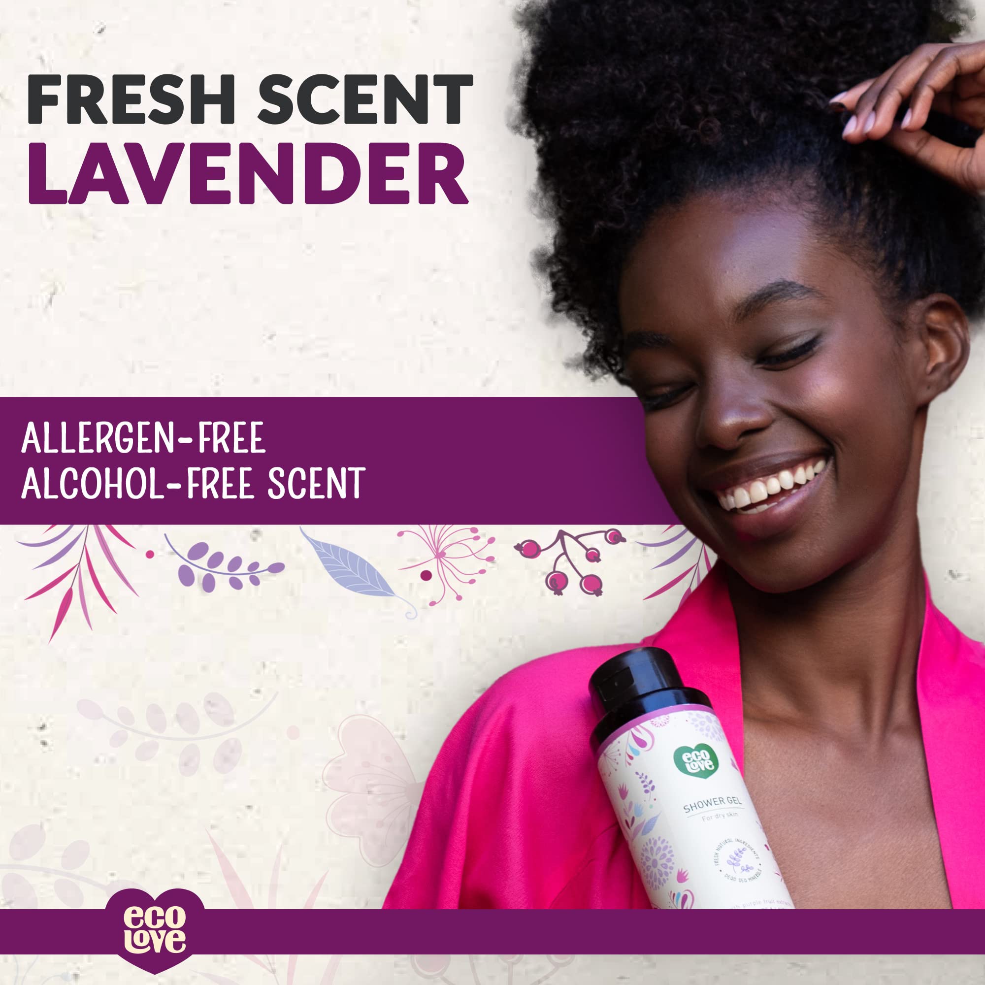 Ecolove - Natural Moisturizing Body Wash For Dry Skin - Organic Blueberry, Grape & Lavender - No Sls Or Parabens - Vegan And Cru