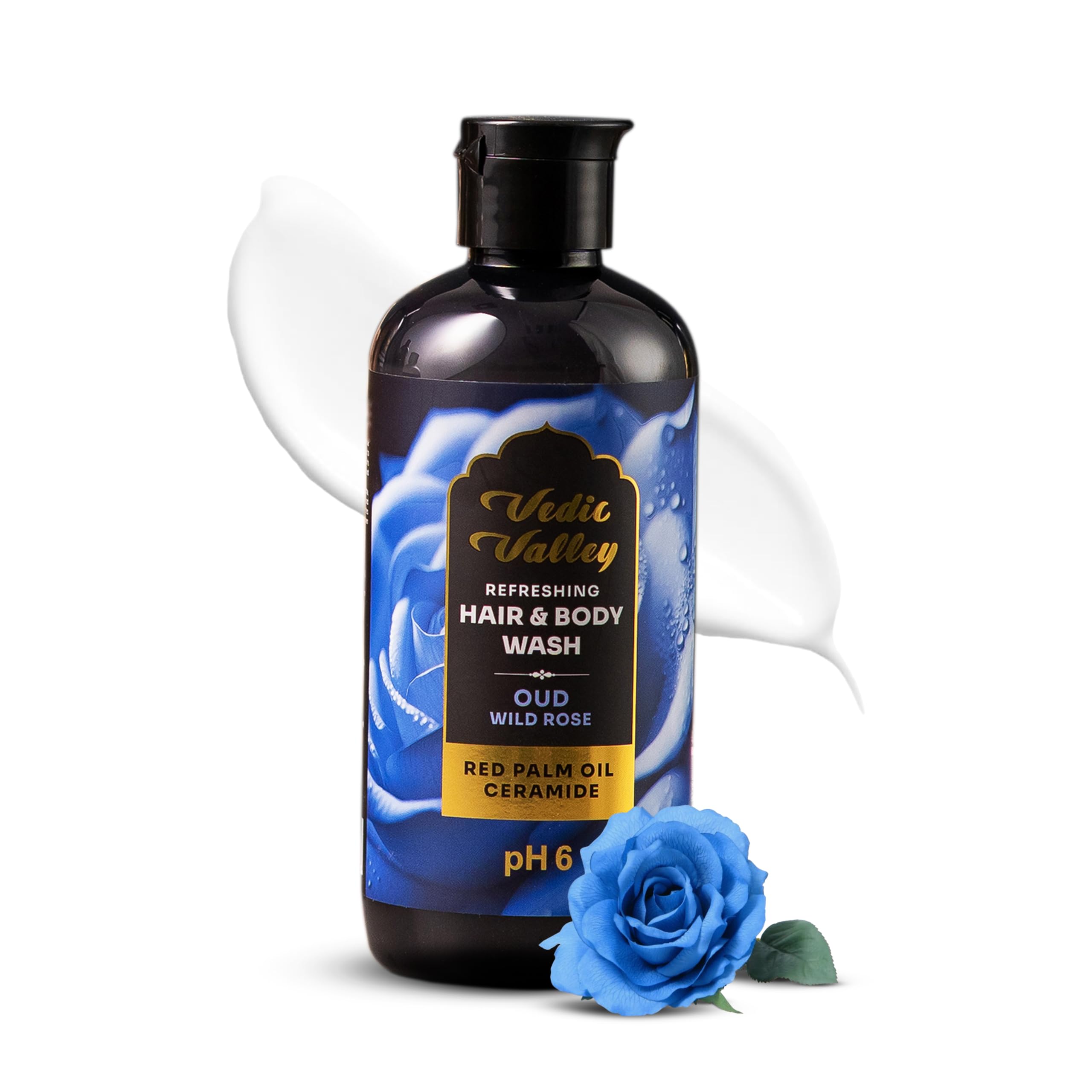 Vedic Valley Oud Wild Rose Hair & Body Wash With Ceramide And Red Palm Oil | Paraben Free Body Wash For Men & Women Helps Reduce