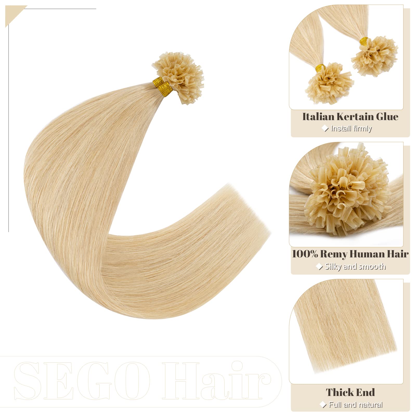 Sego U Tip Pre Bonded 100% Remy Human Hair Extensions Keratin Fushion Nail Tip Human Hair Extensions Long Straight Silky For Wom