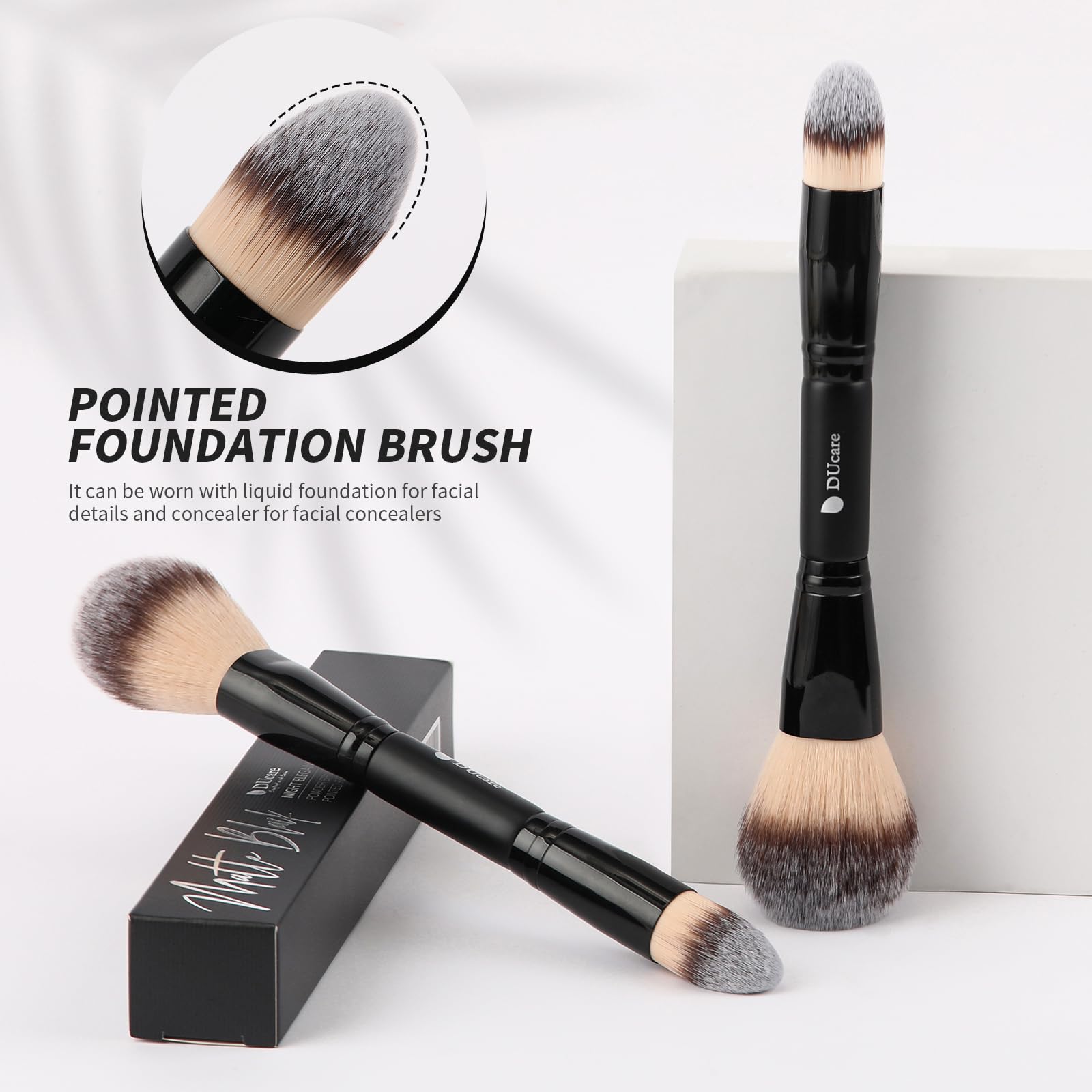 Ducare Makeup Foundation Brushes Double Ended Blush Powder Brush, Duo Bronzer Blush Brush For Rounded Taperd Liquid, Cream, Powd